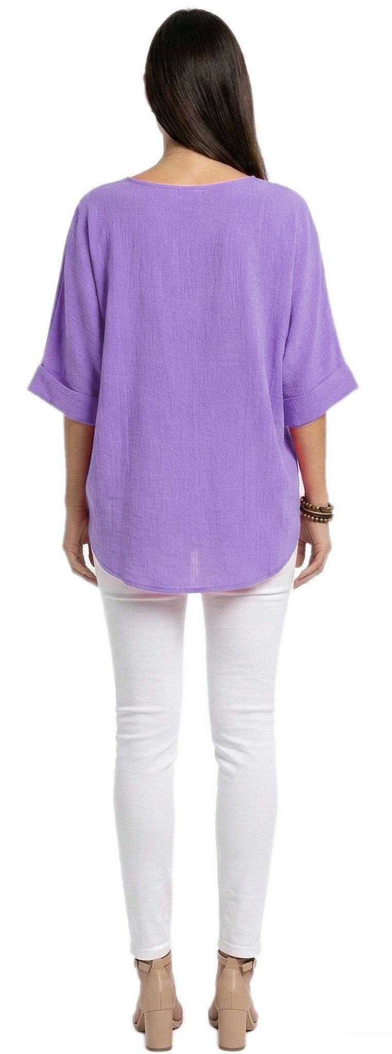 dy_mode Kurzarmbluse Damen Bluse Oversize Tunika Leichte Viskosebluse Oberteil Einfarbig in Unifarbe, High-Low Saum, mit passende Kette