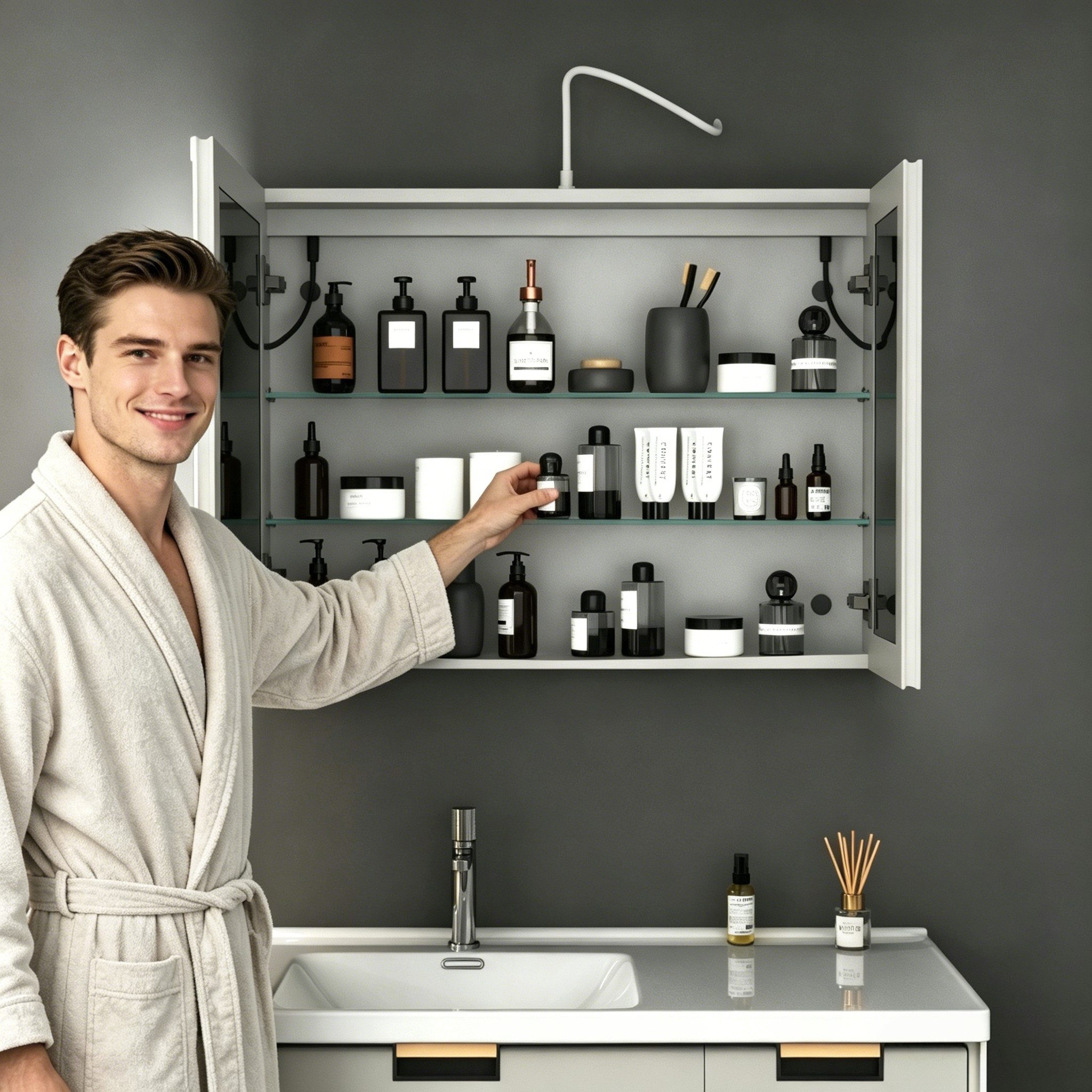 WDWRITTI Badezimmerspiegelschrank mit Led Weiss Spiegelschrank Aluminum 2türig 3Lichtfarben dimmbar (Wandschrank Badschrank Weiß, 80 x 13,5 x 60 cm) vormontiert geliefert, mit Netzstecker, Doppel Spiegel