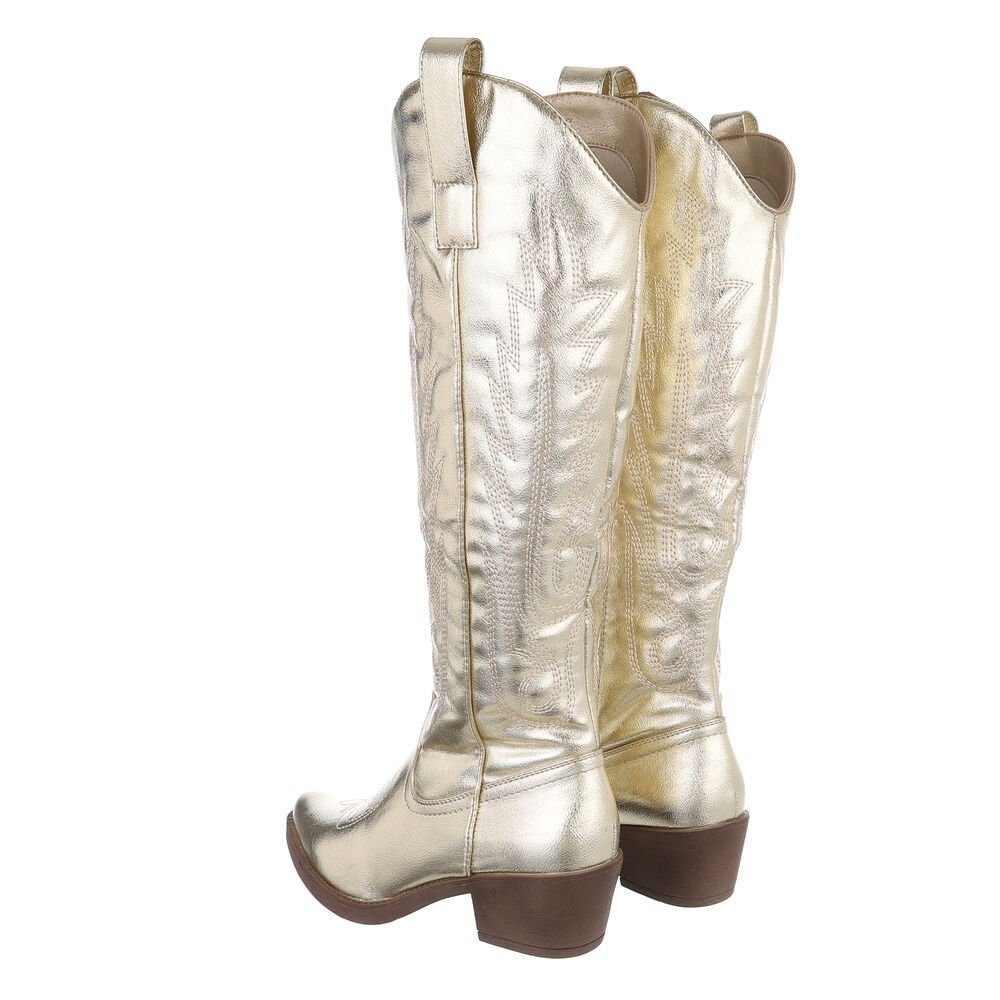 Ital-Design Damen Cowboyboots Western Westernstiefel Blockabsatz Western- & Bikerstiefel in Gold