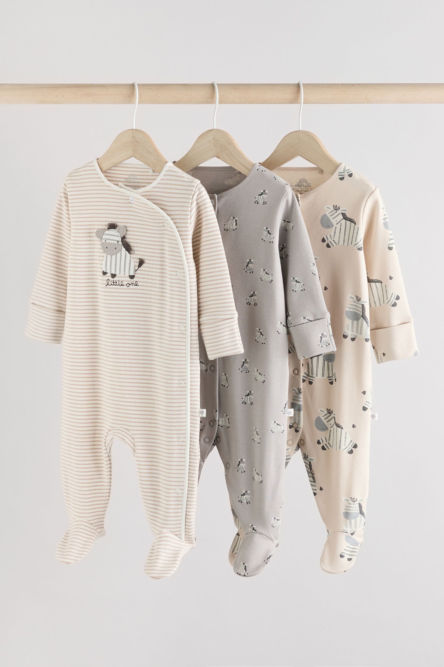 Next Schlafoverall 3er-Pack Baby Zebra-Sschlafanzüge aus Baumwolle (3-tlg)