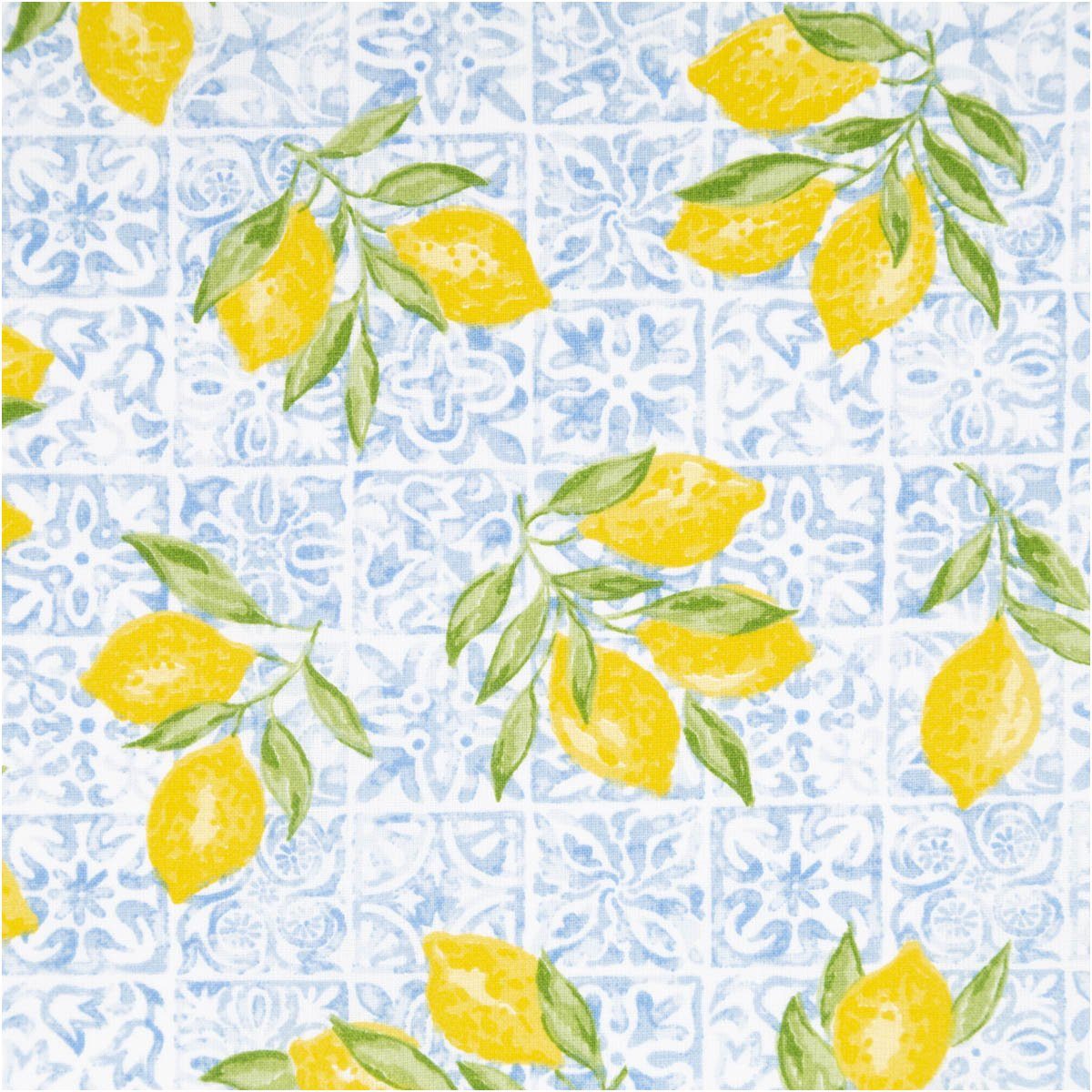 SCHÖNER LEBEN. Stoff Baumwollstoff Meterware Percale Algarve Zitronen blau 1,5m, nachhaltig