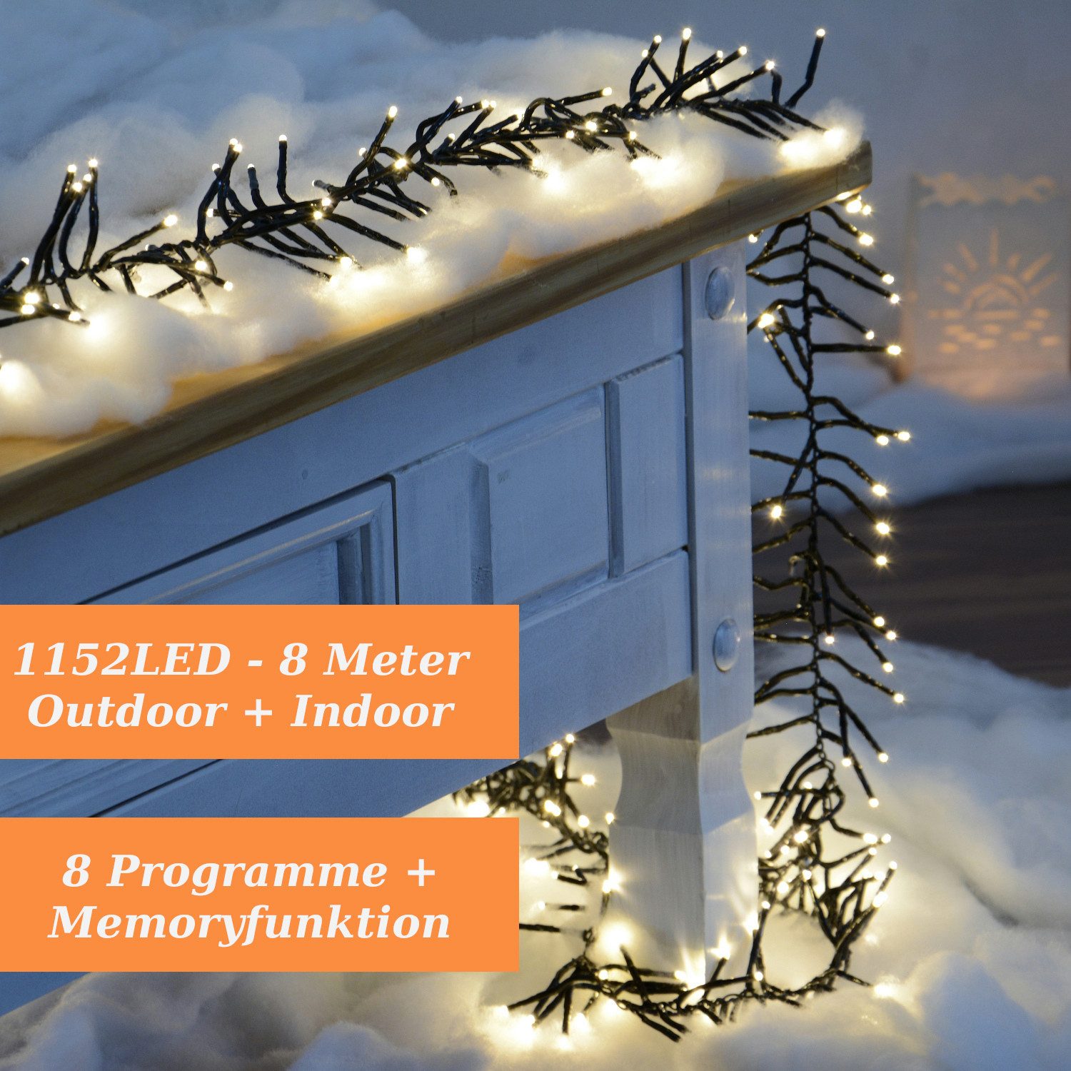 INtrenDU LED-Lichterkette Clusterlichterkette LED1152, mit itegriertem Timer, Beleuchtungsprogrammen und Memoryfunktion