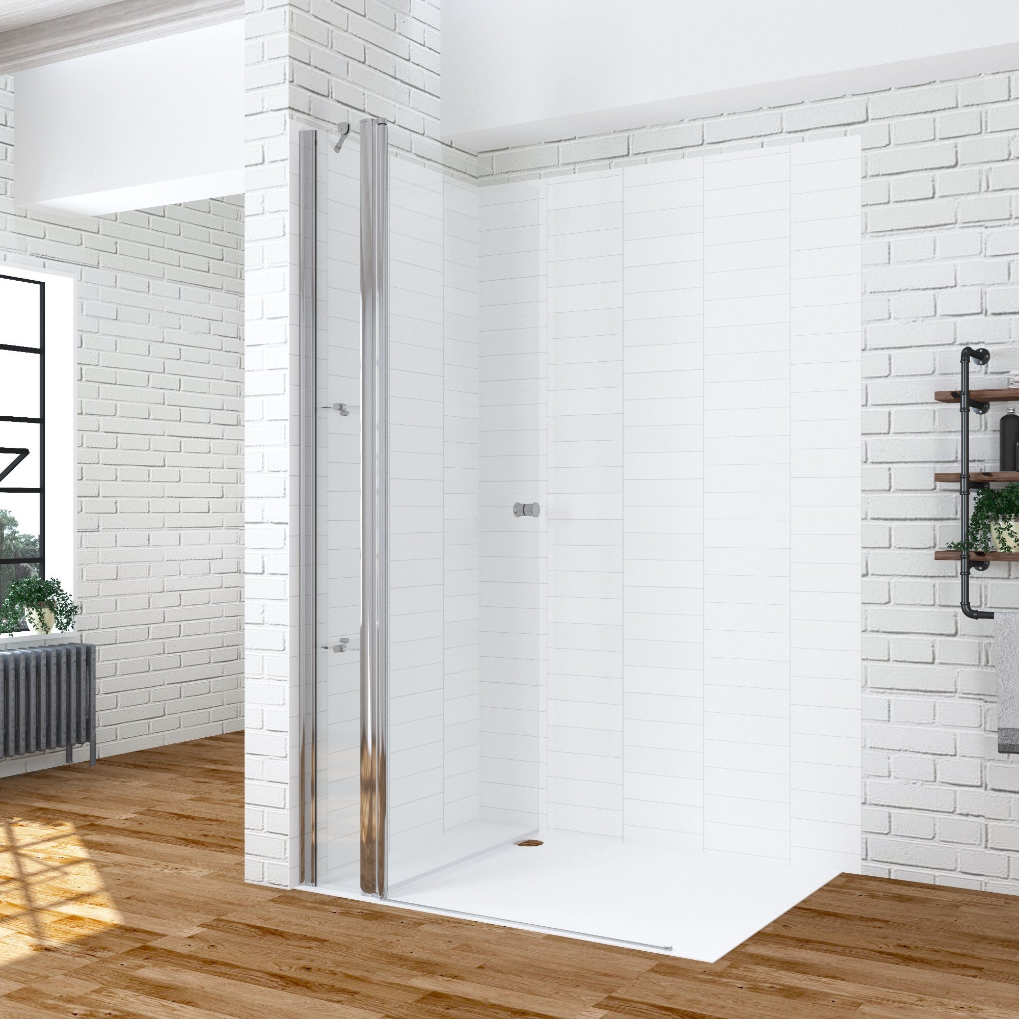AQUABATOS Walk-in-Dusche Duschwand Walk in Duschabtrennung Duschtrennwand Glas Duschtür Dusche, 6 mm Einscheibensicherheitsglas mit Nanobeschichtung, Drehtür 85 90 95 100 105 110 115cm mit Festteil Duschablagen