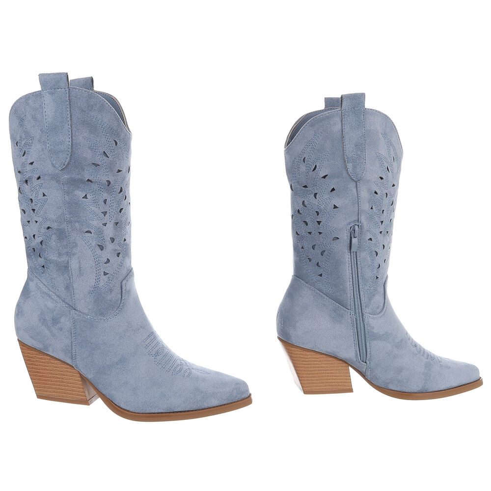 Ital-Design Stylische Stiefeletten mit filigranem Design und Komfort Westernstiefel (91409509) Blockabsatz Stiefel in Hellblau – Bild 4 von 5