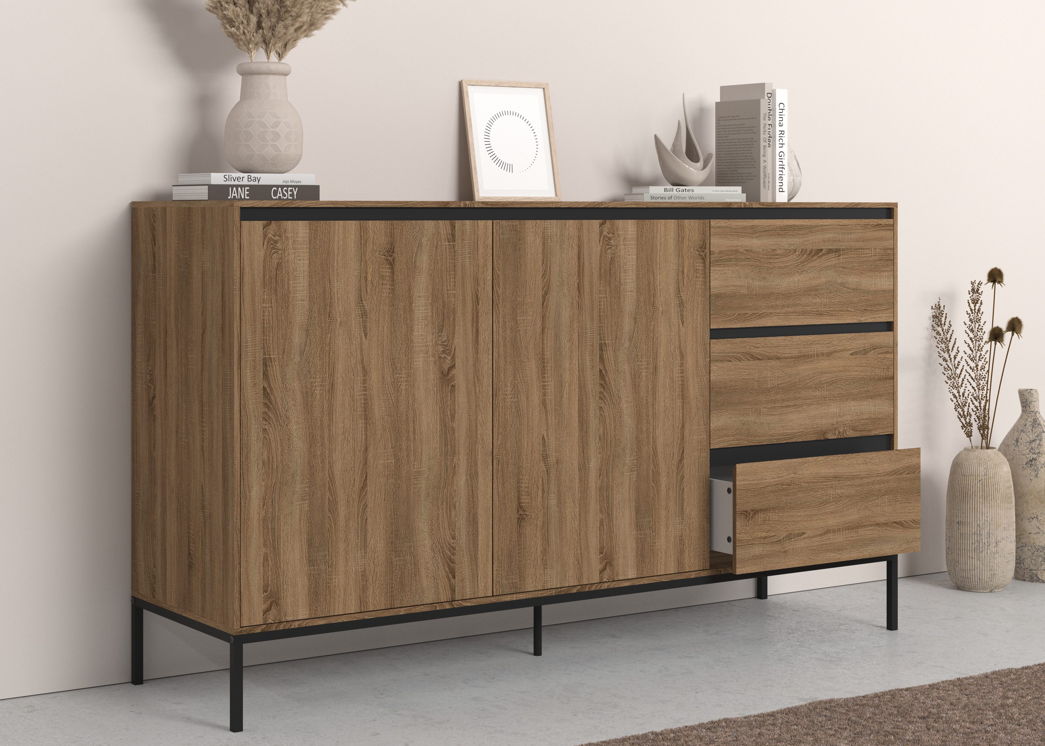 INOSIGN Sideboard Bari, Kommode mit 2 Türen und 3 Schubkästen, Breite 140 c günstig online kaufen