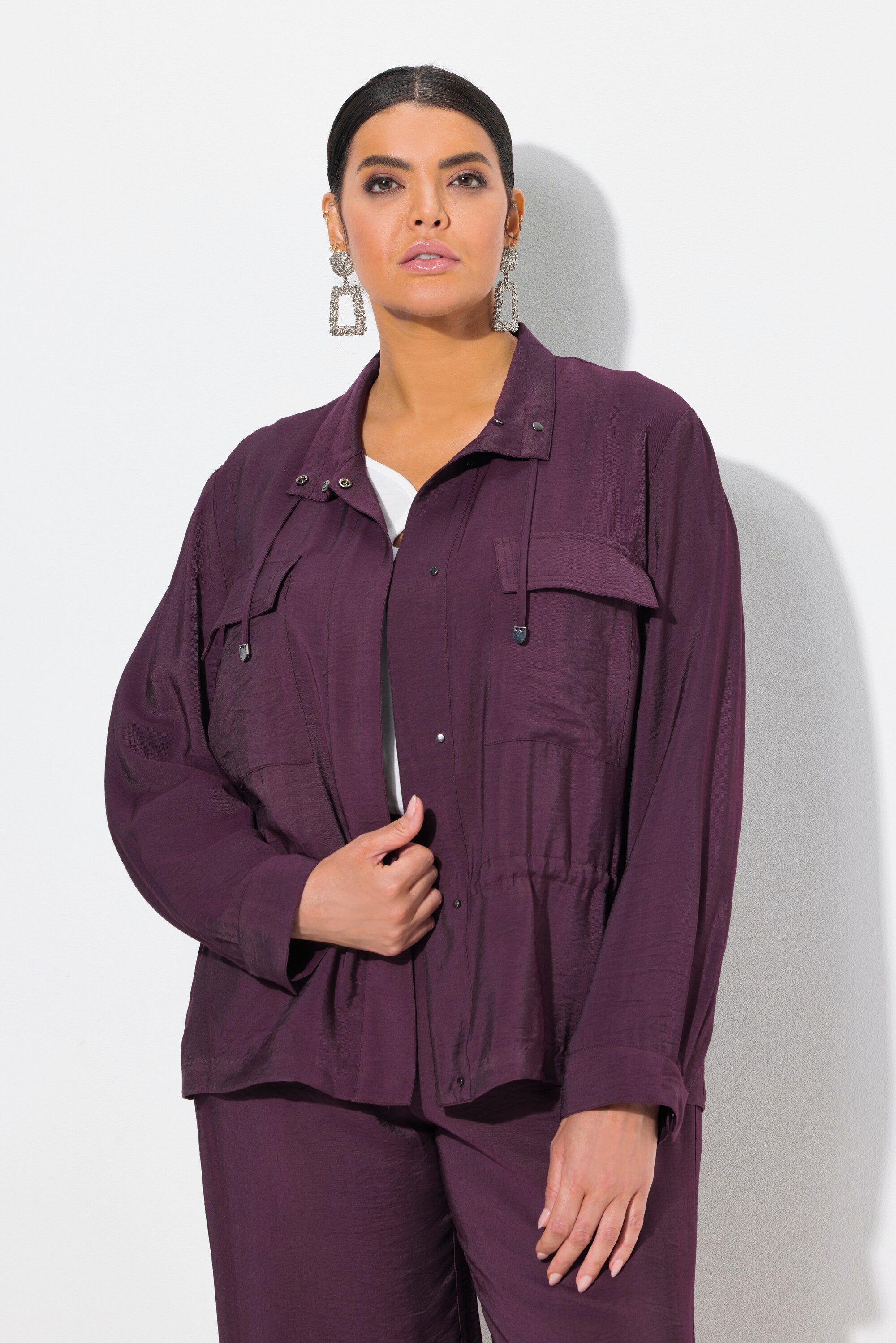 Sommerjacke Jacke gehämmert Tunnelzug Stehkragen Langarm