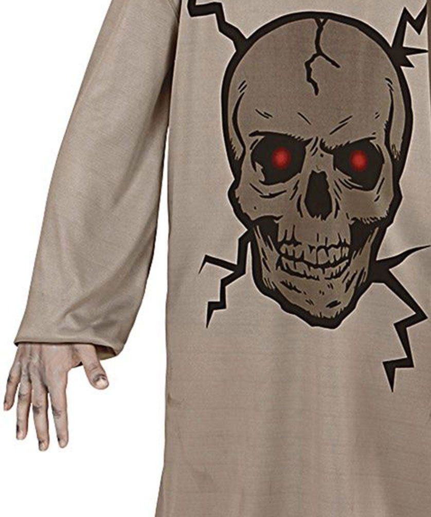 Karneval-Klamotten Kostüm Horror Kinder Gewand mit Kapuze und Totenkopf, Halloween Kapuzenumhang hell ohne Maske mit Aufdruck