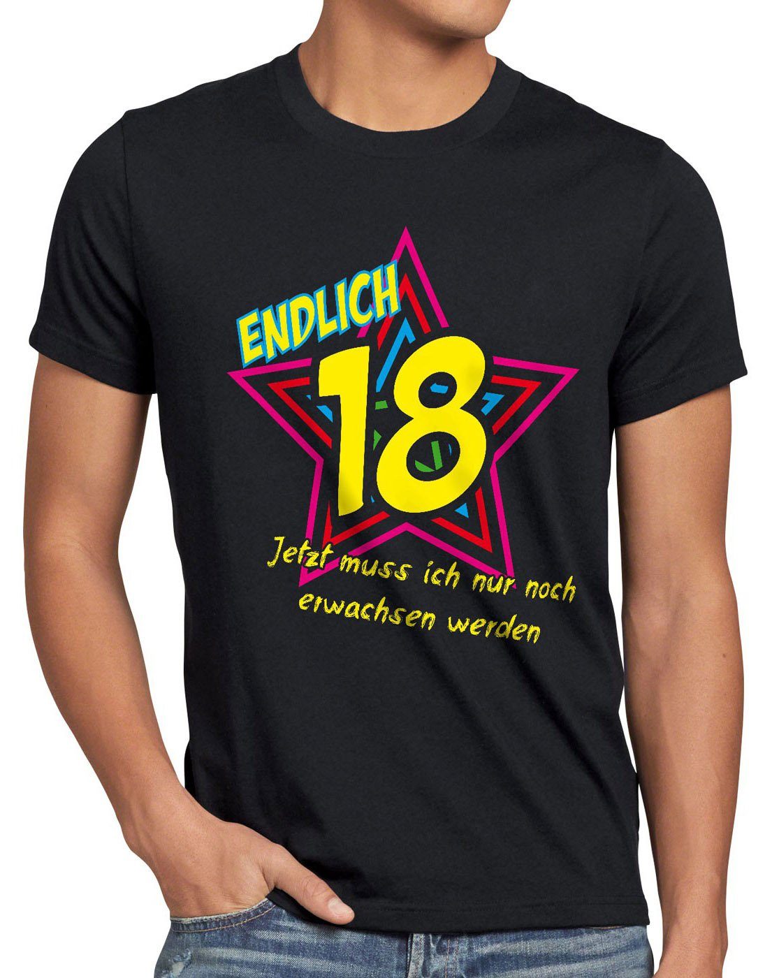 style3 Print-Shirt Herren Geburtstag noch Jetzt Fun werden! Funshirt erwachsen schwarz T-Shirt 18 Endlich