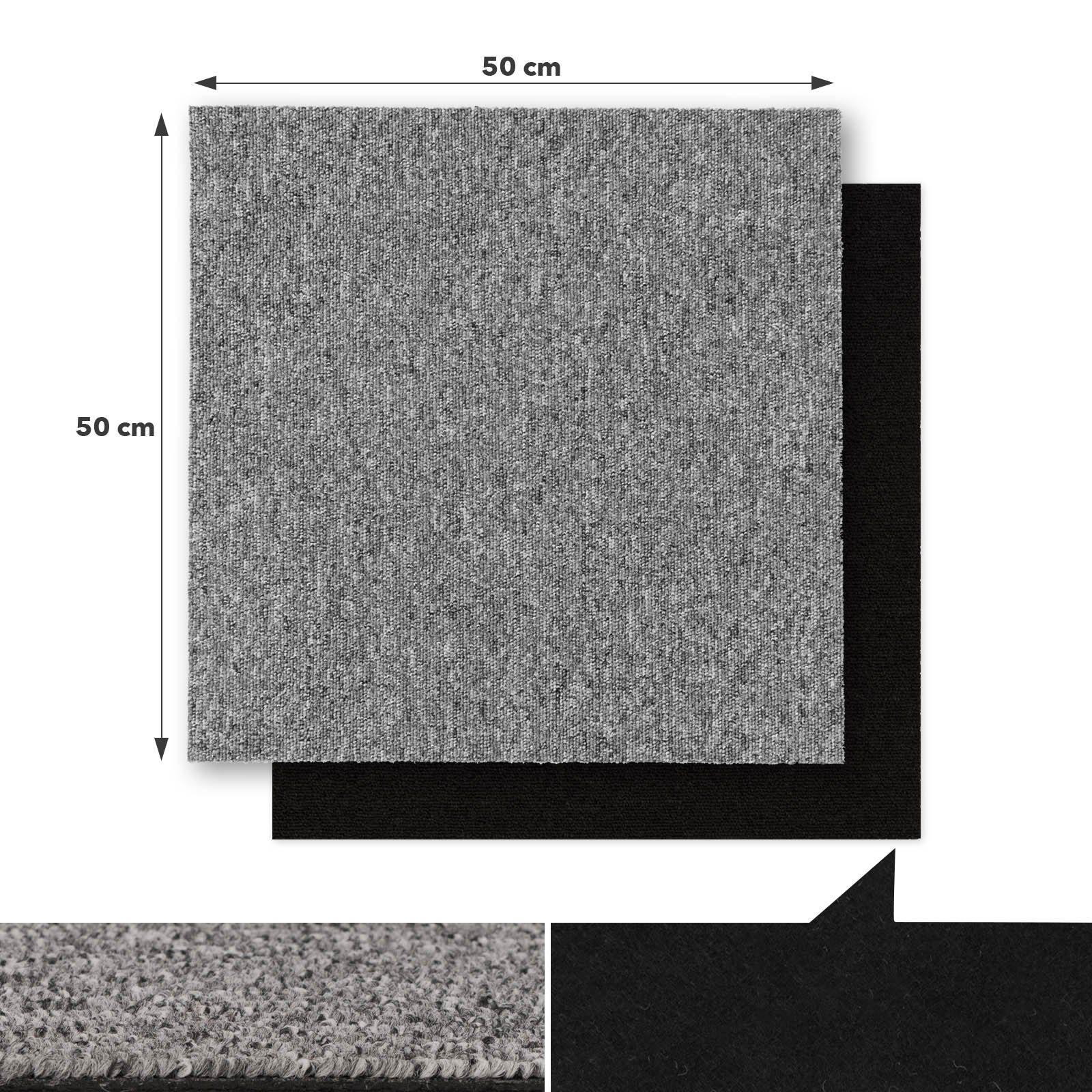 Karat Teppichfliese Moscow, Bodenschutz, Erhältlich in 4 Farben, 50 x 50 cm, Quadratisch, Höhe: 5.5 mm, Selbstliegend