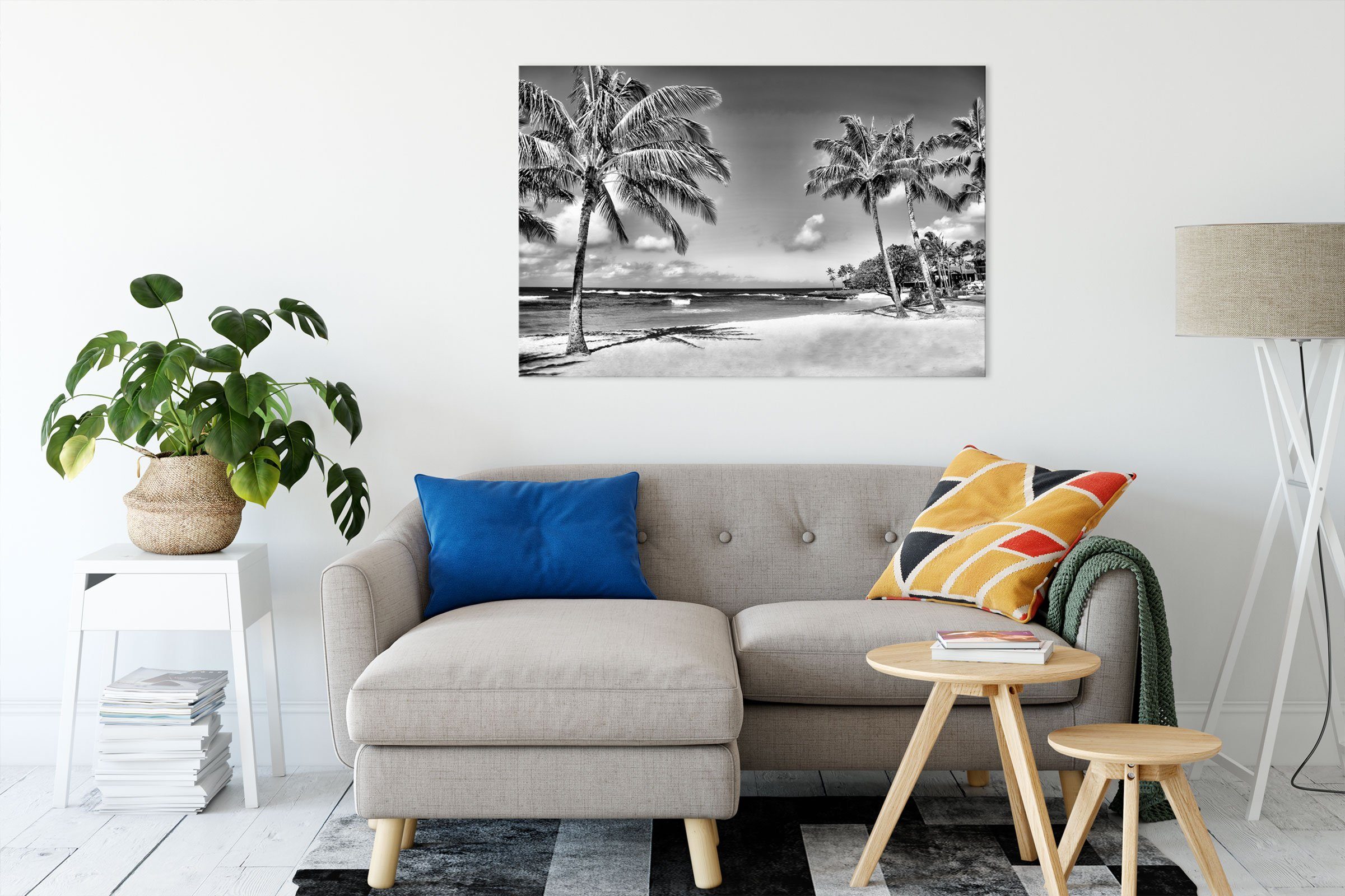 Pixxprint Leinwandbild Wunderschöner Strand mit Palmen, günstig online kaufen