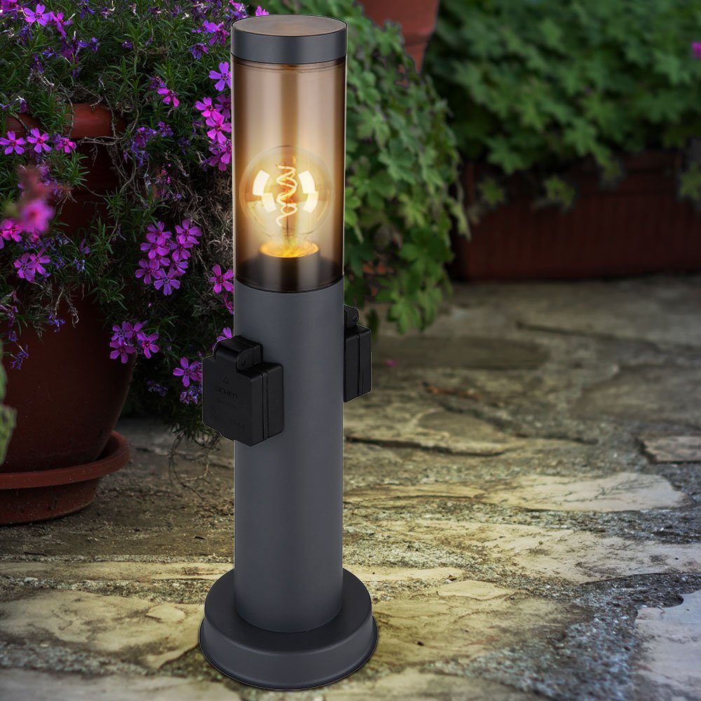 GLOBO LIGHTING Außen-Stehlampe, Leuchtmittel nicht inklusive, Gartenleuchte mit Steckdose anthrazit Aussenleuchte mit