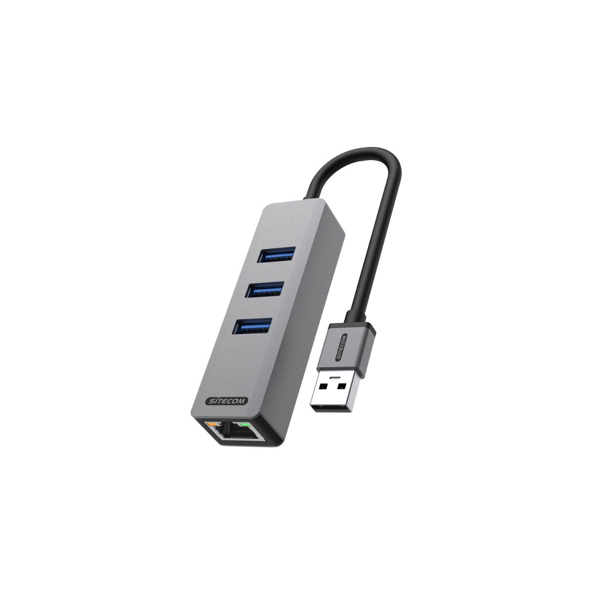 Sitecom AD-1007 USB-Adapter USB-A zu RJ45 (Ethernet), USB-A-zu-Ethernet-Adapter mit integriertem 3-Port-USB-Hub