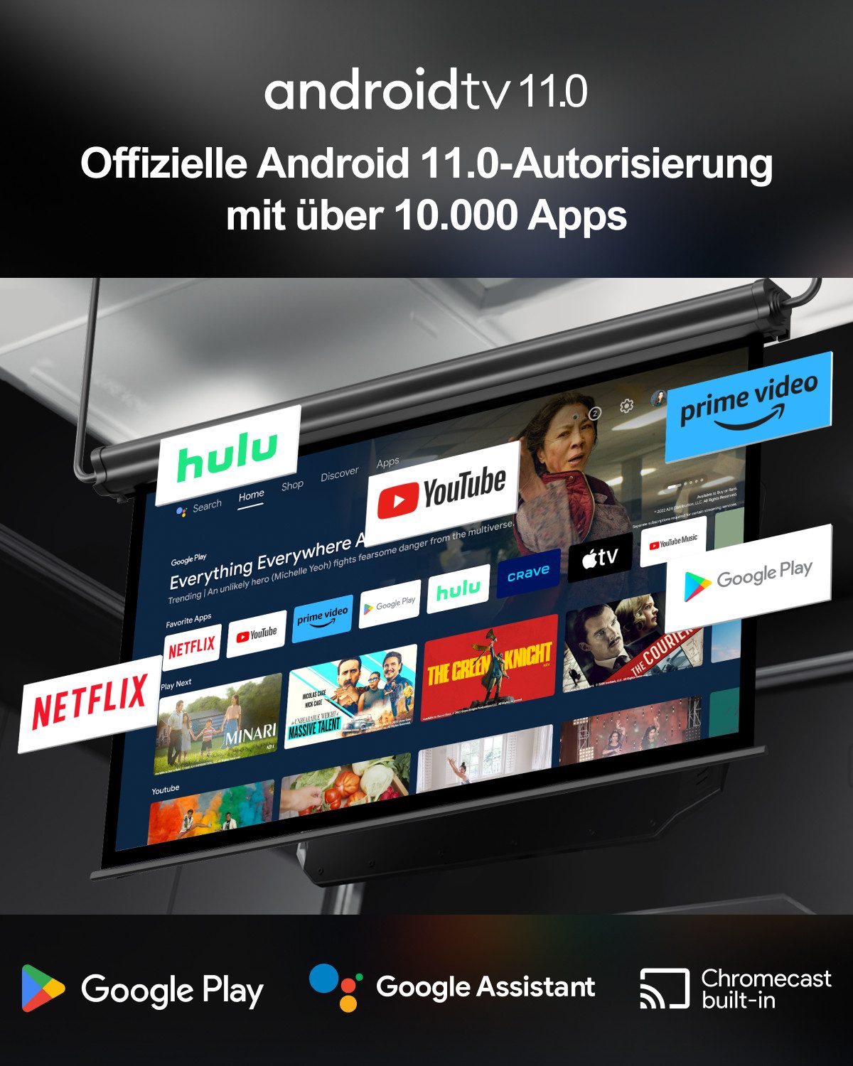 Ultimea Poseidon E40 Beamer, Android TV 11.0 mit Netflix,Dolby Audio Beamer (30000 lm, 2000:1, 1920 x 1080 px, Tragegriffdesign, Tragbar Projektor Native 1080P)