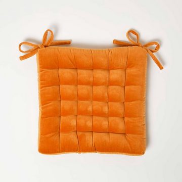 Homescapes Stuhlkissen Samt-Stuhlkissen 40x40 cm – Baumwollsamt orange