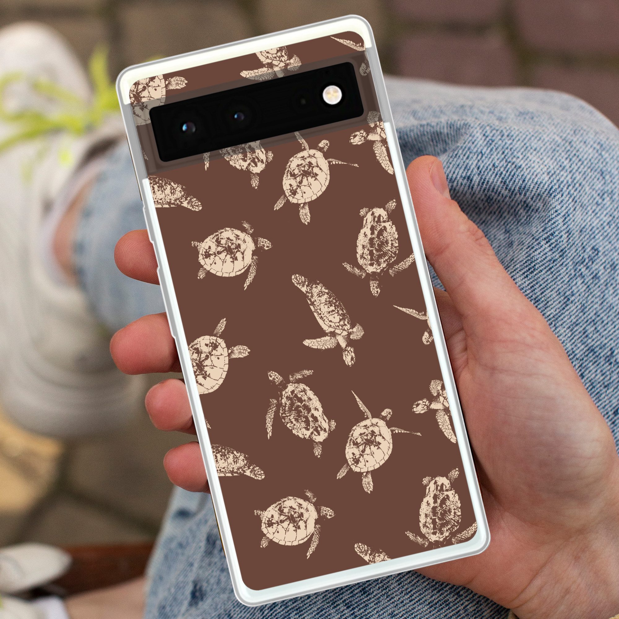 MuchoWow Handyhülle für Google Pixel 6 Schildkröten - Muster - Braun - Beige, Handy Case, Silikon, Bumper Case Dünn