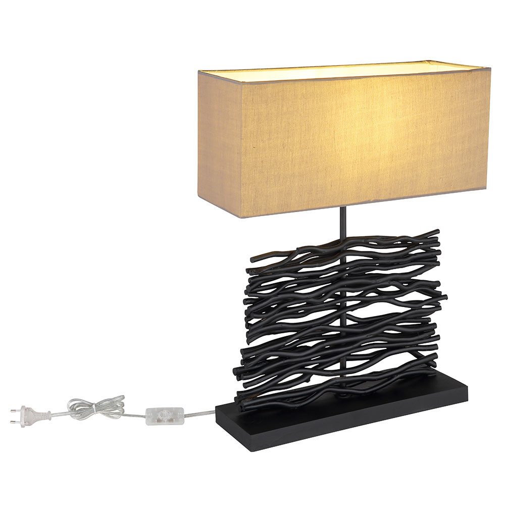 GLOBO LIGHTING LED Tischleuchte, Leuchtmittel inklusive, Warmweiß, Tischleuchte Wohnzimmerlampe Holz Stoffschirme schwarz grau H 50cm LED