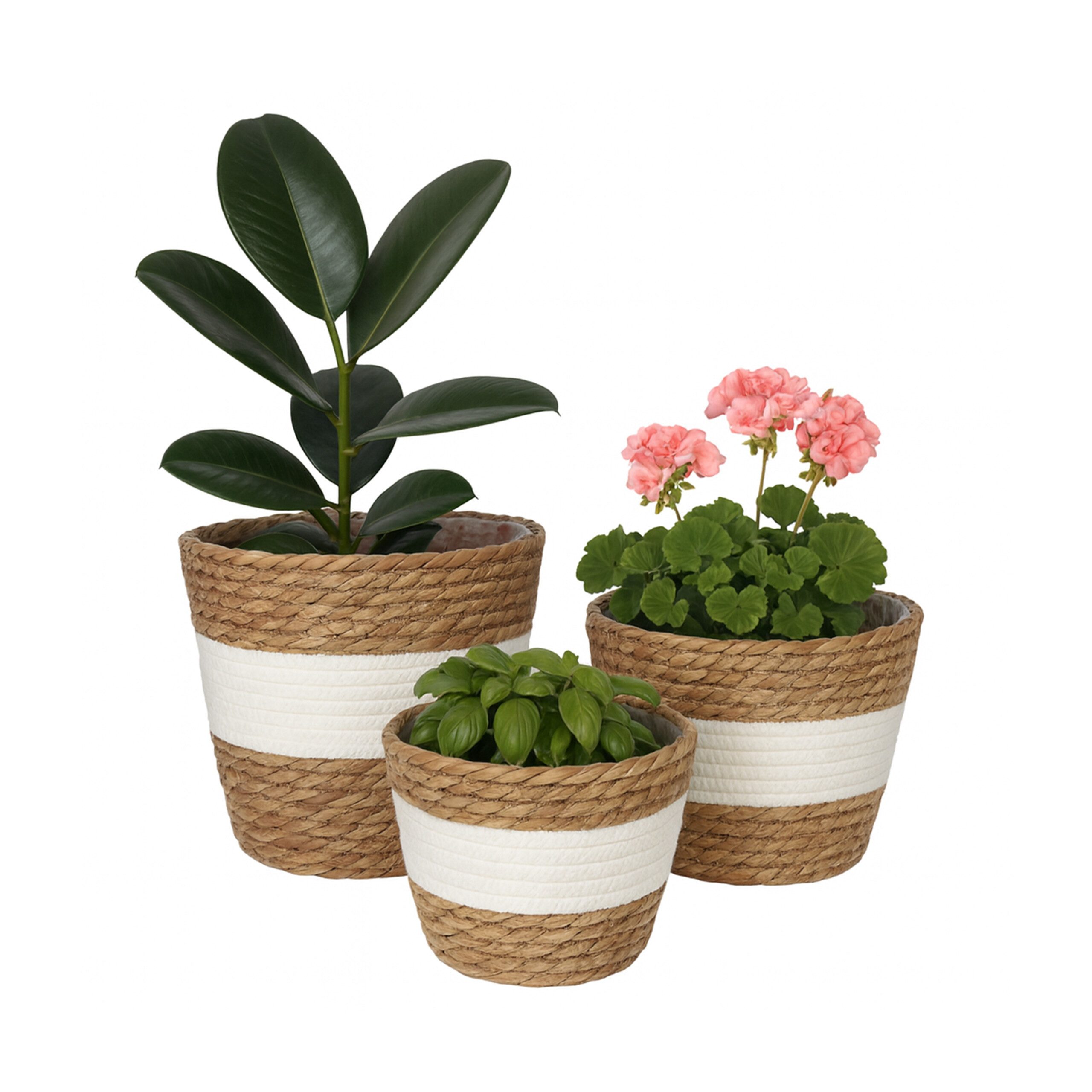 relaxdays Blumentopf Runder Blumentopf im 3er Set (3 St), Weiss-braun