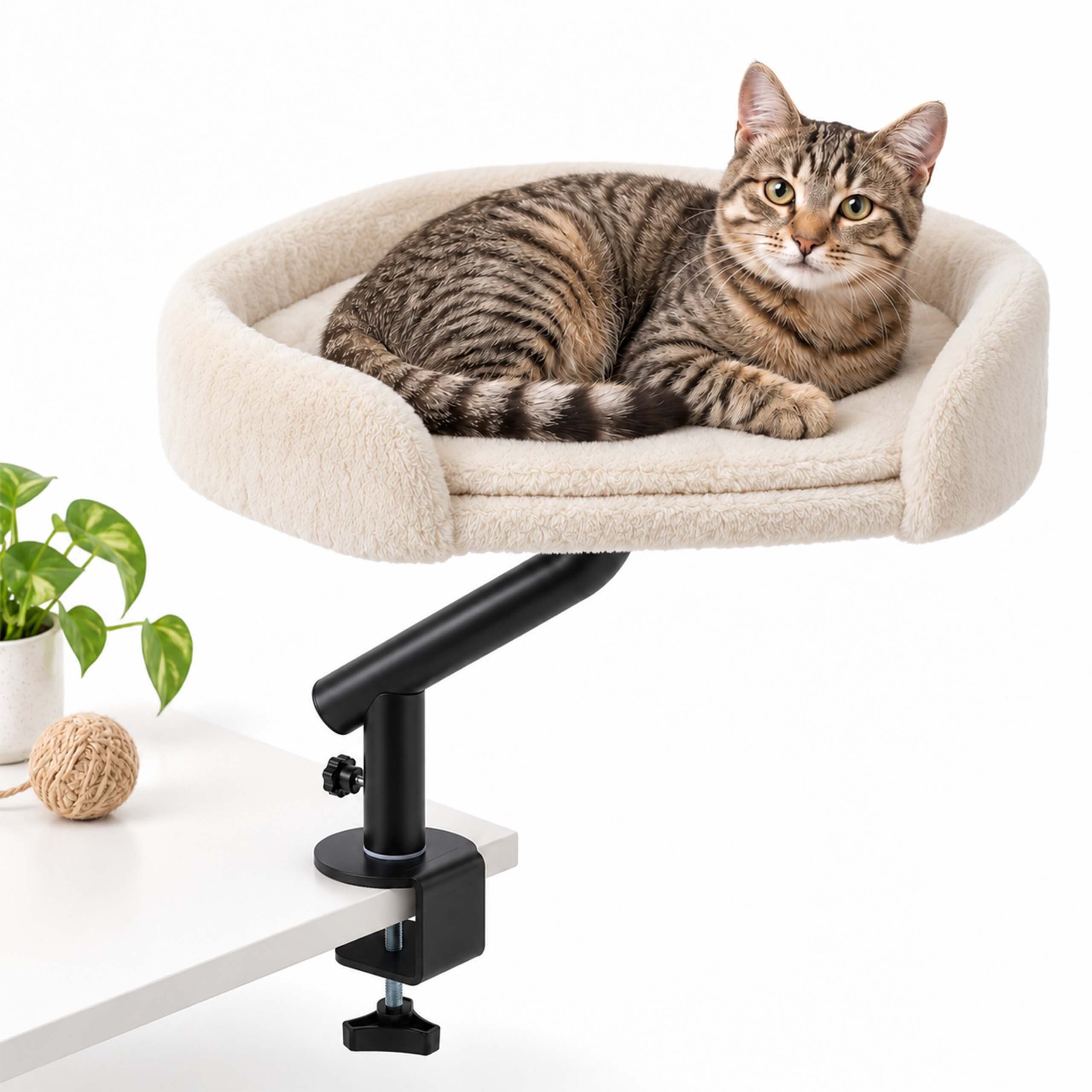 relaxdays Katzenliege Katzenbett für Schreibtisch, Plüsch, Kunstfell, Beige