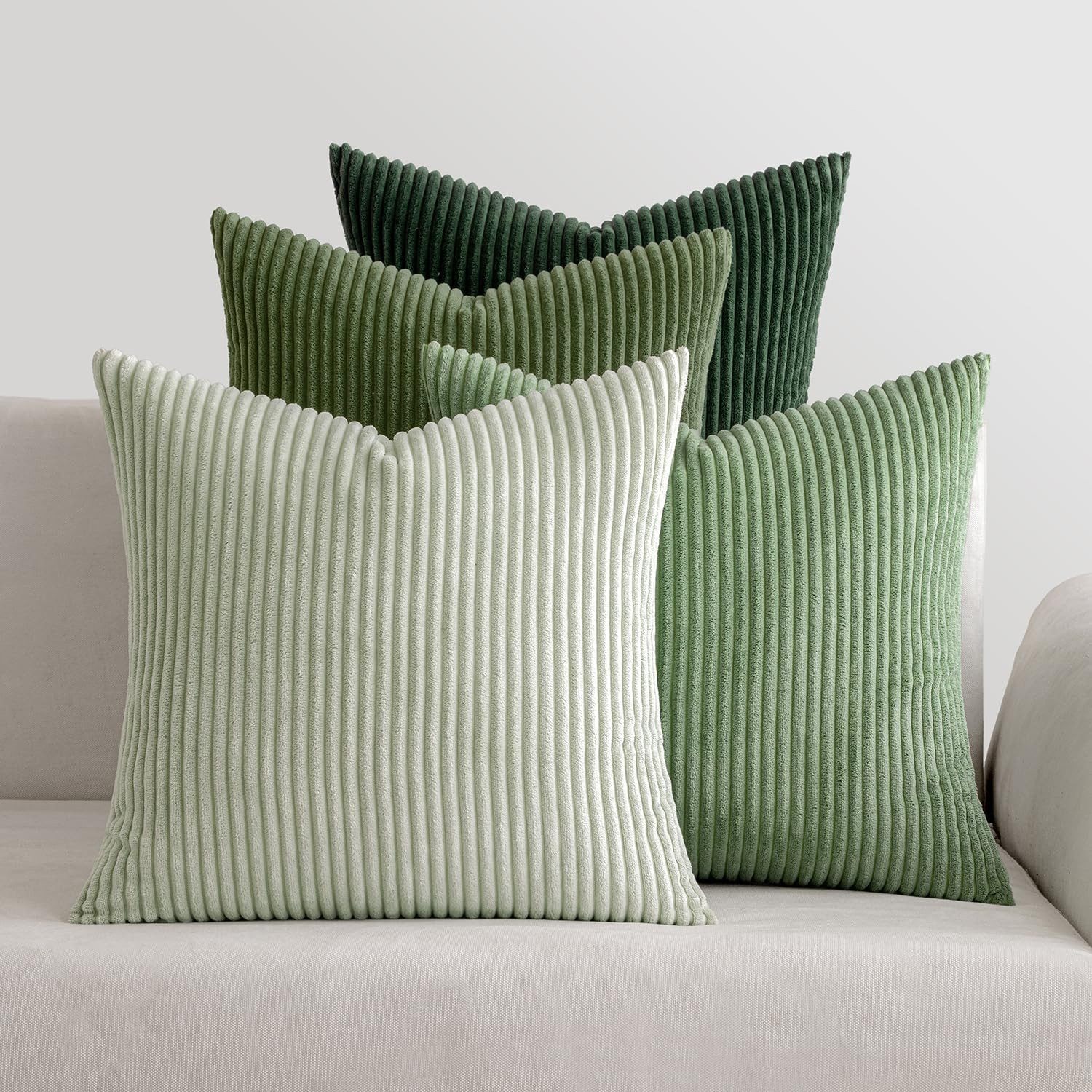 FOUORTUNATE-BEE Kissenbezüge Kissenbezüge 40x40 cm 4er Set Zierkissenbezug Streifen Sofa Grün, 4er Set Kissenbezüge 40x40 Streifen Dekokissenbezug Sofa Wohnzimmer