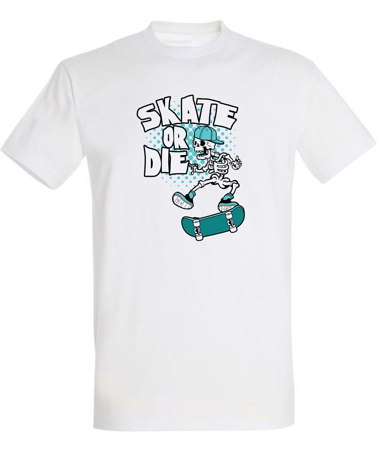 T-Shirt Herren Skater T-Shirt - Skatendes Skelett mit Skate or Die