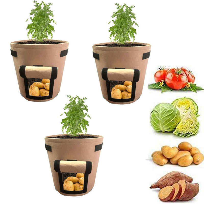 Dedom Pflanzkübel Pflanzensäcke,Pflanzensäcke aus Filz,Kartoffelzuchttöpfe,3 Stück, Mit Sichtfenster, Entlüftung