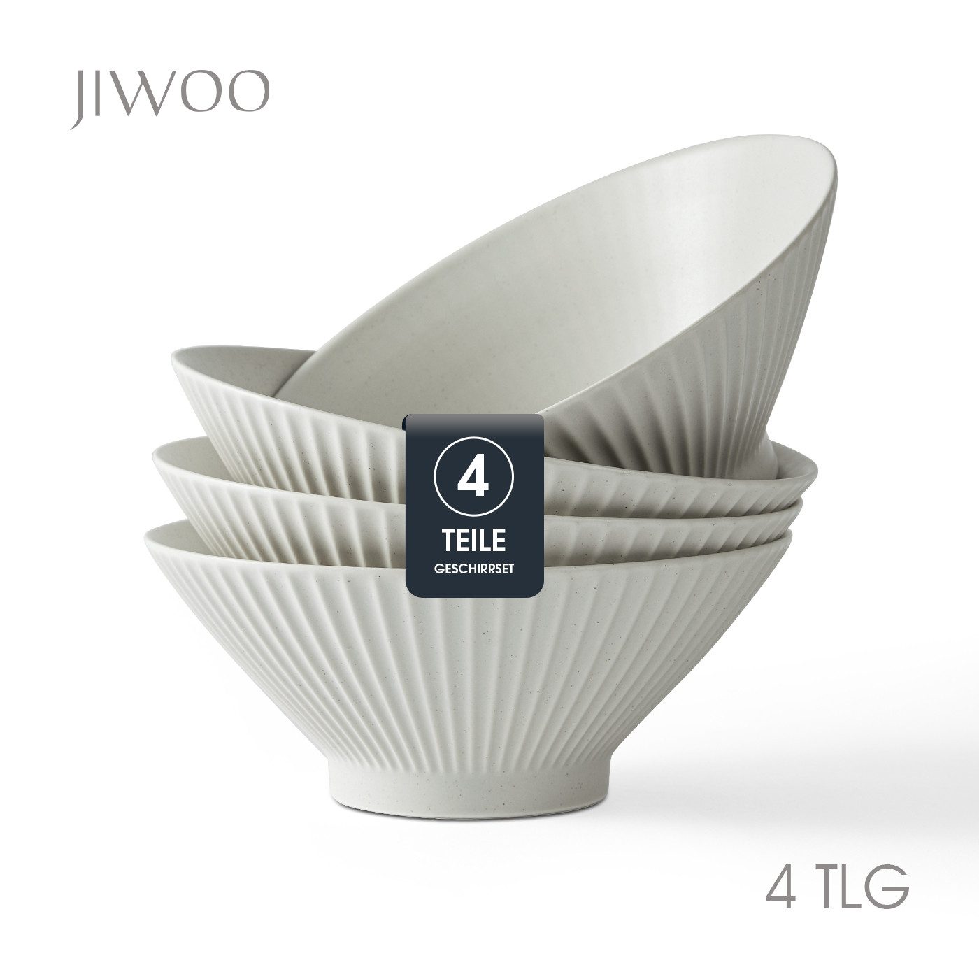 JIWOO Schüssel 4er Ø20cm, Japanische Ramenschüssel Suppenschüssel bowl Pastaschüssel, Keramik, (Schüsselset, 4-tlg), Bowl Hochwertiges Schüsseln Grau Schüssel Mikrowellenofen Spülmaschine
