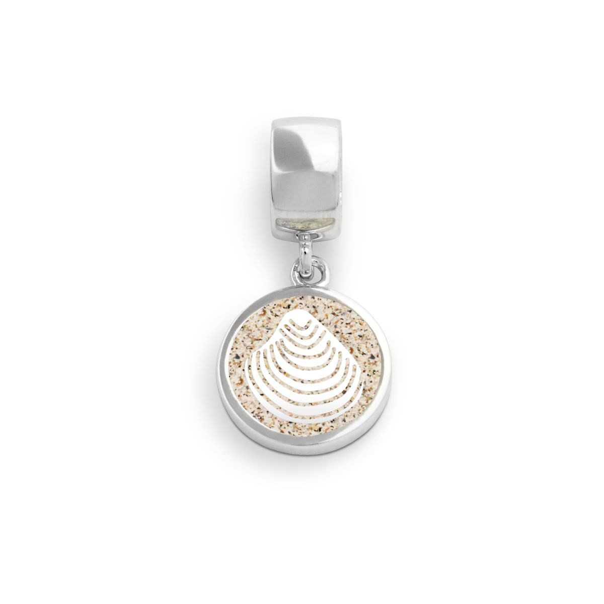Bead Charm F161 – Muschel-Anhänger mit Strandsand, 925er Silber, Ø 10 mm