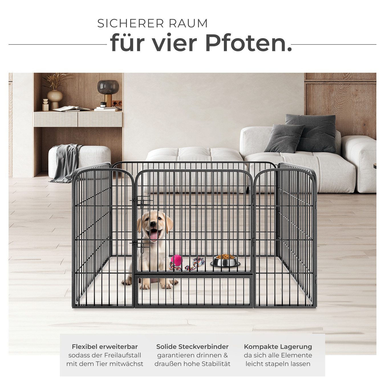 tectake Freigehege Welpenauslauf, 4-teilig, faltbar