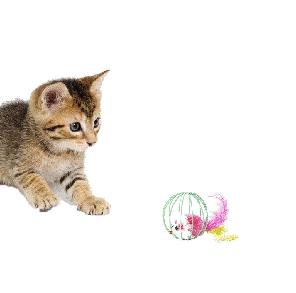 Tier-Beschäftigungsspielzeug Katzenspielzeug Maus mit Feder und Glocken Kauspielzeug - K-04