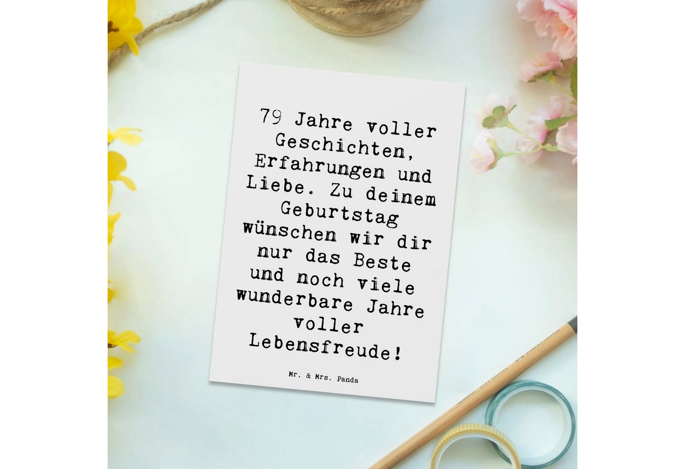 Thumbnail - Mr. & Mrs. Panda Postkarte Spruch 79. Geburtstag - Weiß - Geschenk, siebzig-neun Jahre, Geburtst, Glücksmomente teilen