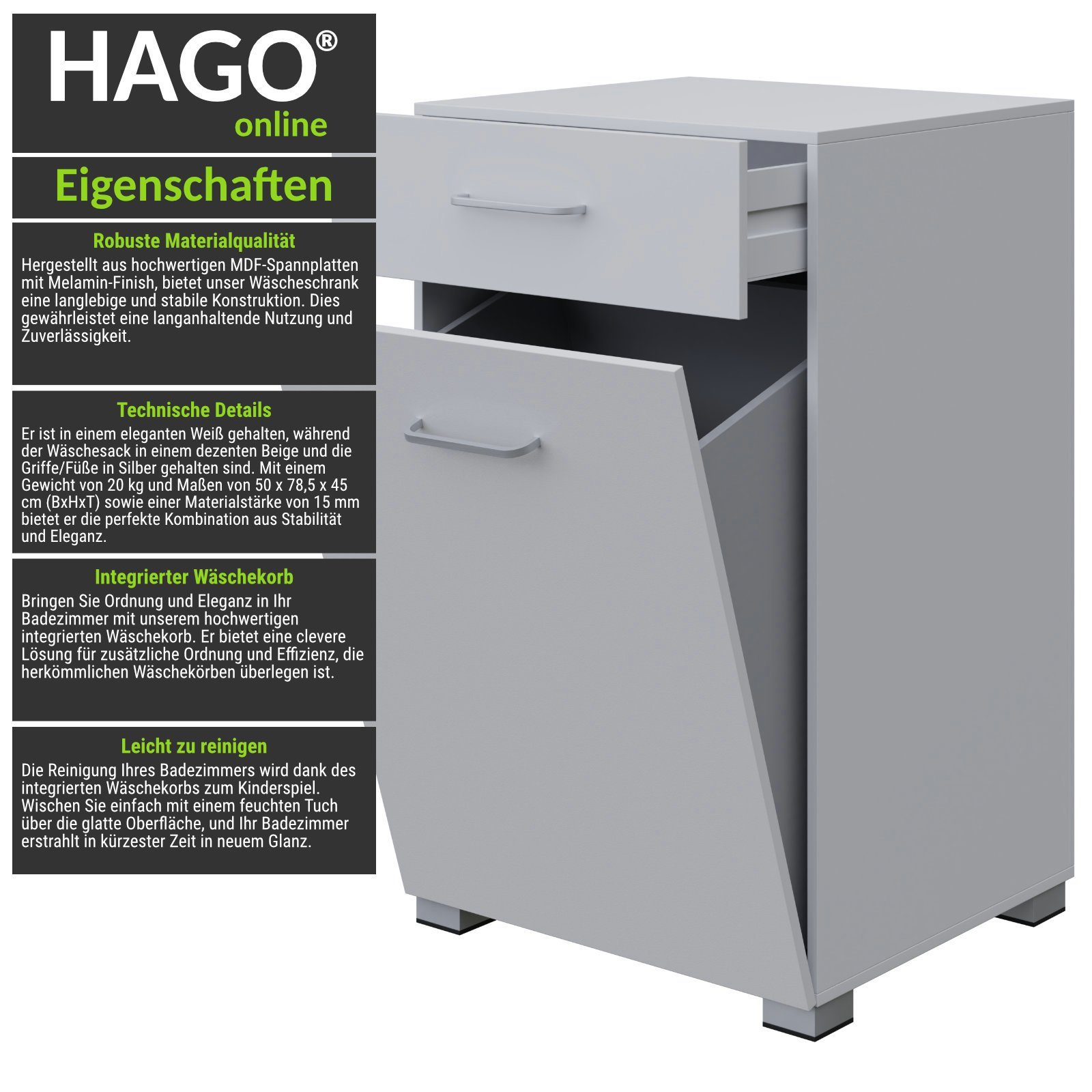 HAGO Wäscheschrank Badezimmerschrank Wäscheschrank Wäschekorb Schublade Sta günstig online kaufen