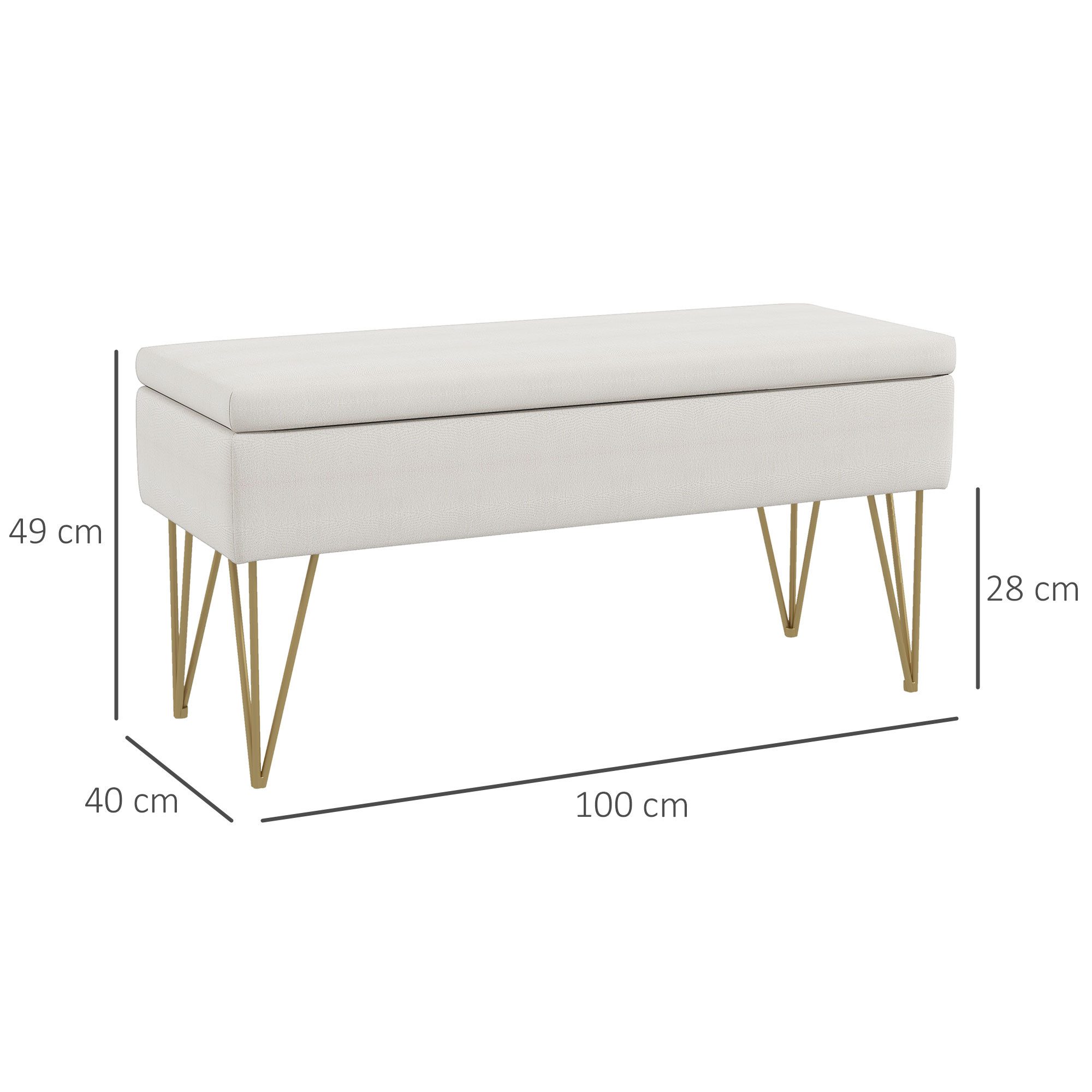 HOMCOM Polsterbank Sitzbank mit Stauraum, Leinenoptik (Bettbank, 1-St., Bank mit Stauraum), 100 x 40 x 49 cm, Creme