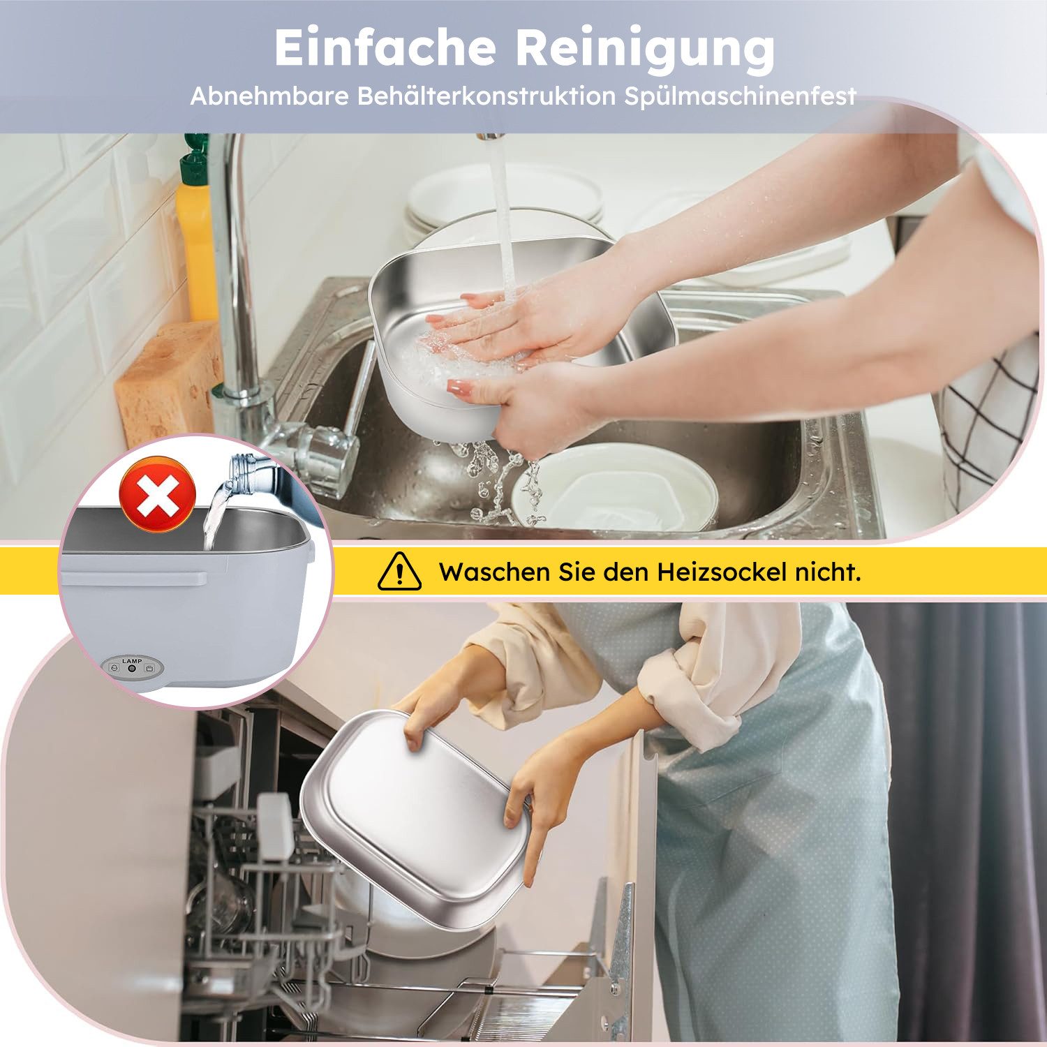 MOPUEA Elektrische Lunchbox 3 in 1 Elektrische Lunchbox, Lunchbox Brotdose aus Edelstahl, (isolierte Lunchbox für Zuhause und Auto) – Bild 5 von 5
