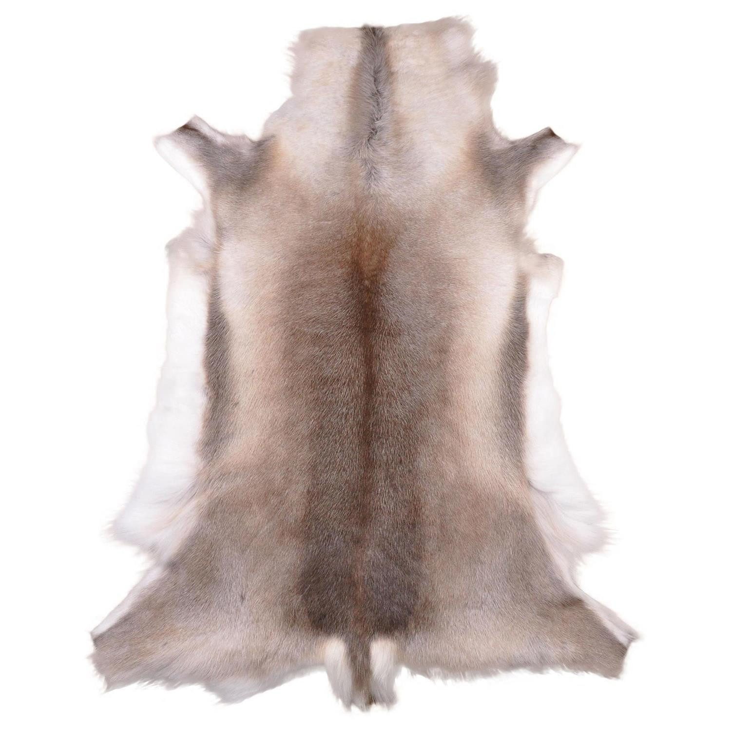 Livorio Fellteppich Rentierfell, hell-dunkel, Größe XL, Länge: 140-145 cm, original aus Skandinavien, Premium Qualität