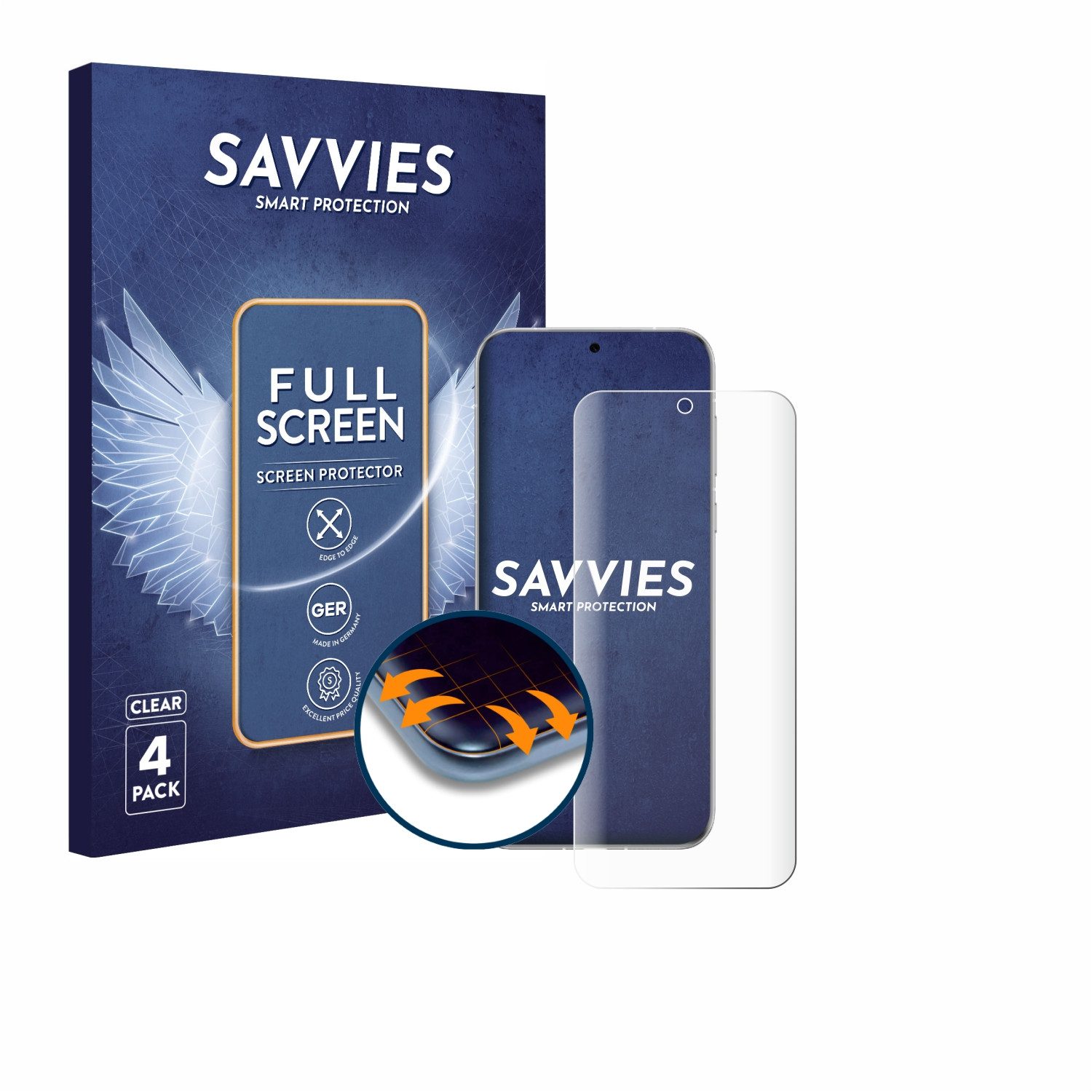 Savvies Displayschutzfolie Fullscreen Schutzfolie für Huawei Pura 80 Pro, 4 Stück, Displayschutz Folie Fullcover Klar Transparent