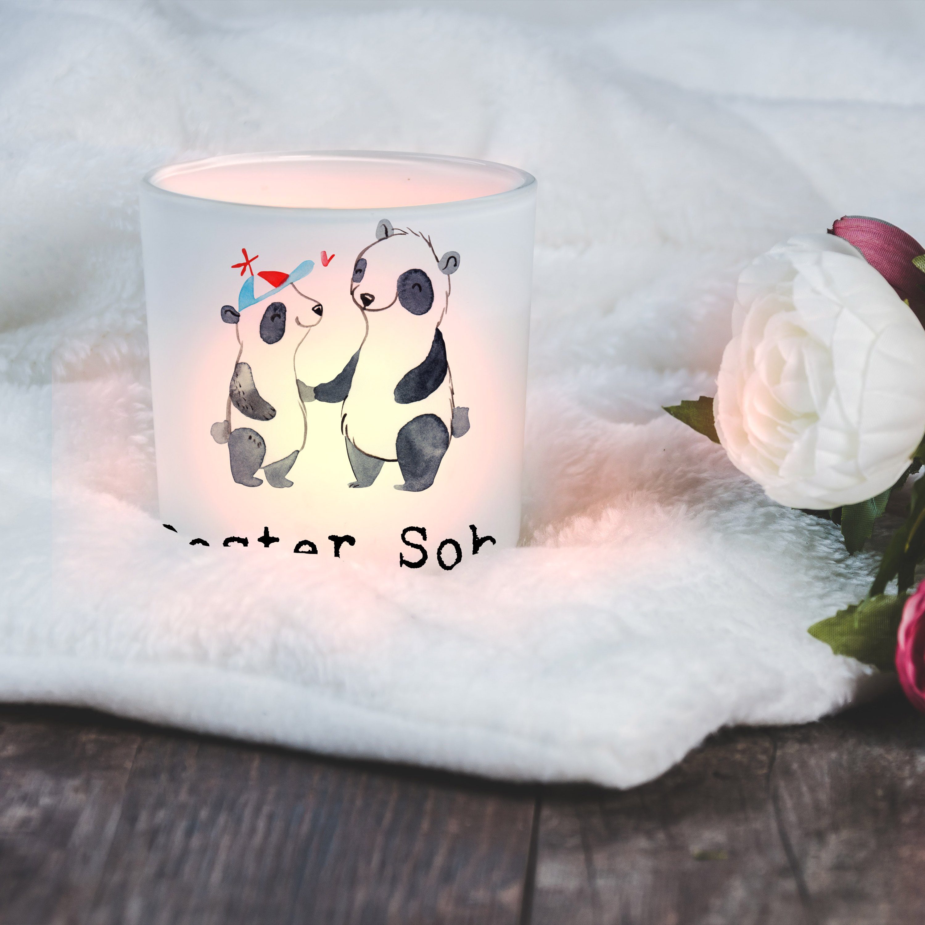 Mrs. - Geschenk, & St) Transparent Mr. der Sohn (1 Panda Windlicht Kerzenl Panda Familie, Welt - Bester
