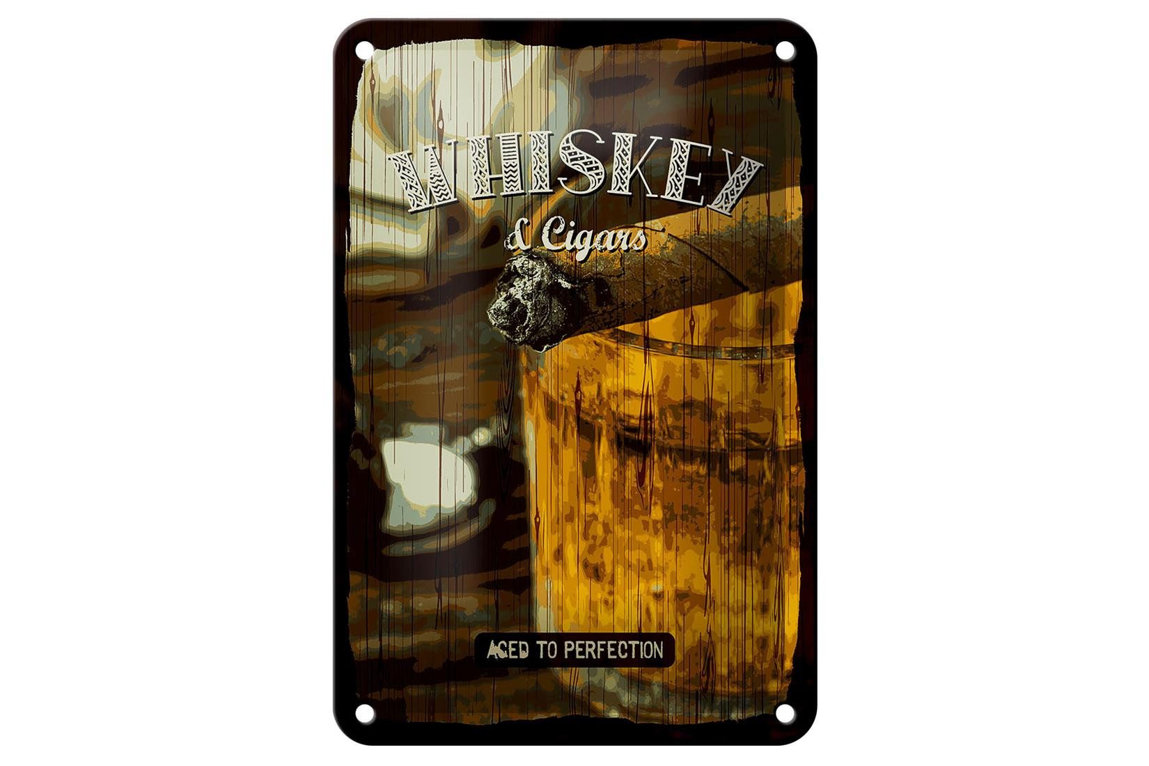 Metallschild Spruch Whiskey & Cigars aced to perfection 12x18cm Schild