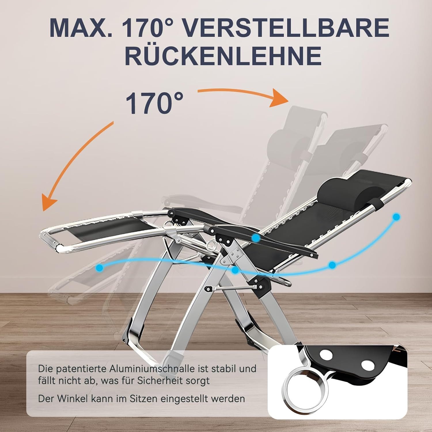 Meulbaty Klappstuhl Klappbar Gartenliege mit Polster Seitentasche, 150 kg Traglast, mit einem dickeren Rahmen und hochwertigen Materialien