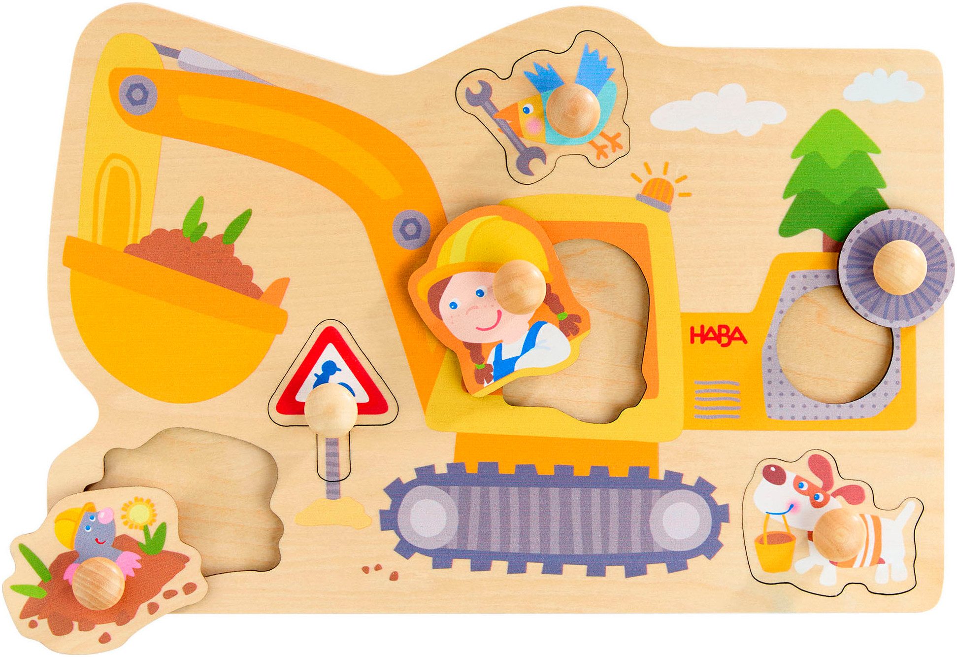 Haba Steckpuzzle Bagger, 6 Puzzleteile günstig online kaufen