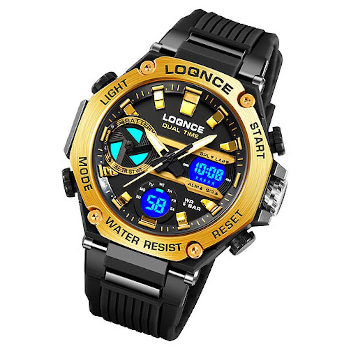 Taffstyle Sportuhr Herren Armbanduhr Digital Sportuhr Stopp Alarm Licht Chronograph Uhr, Multifunktionale Uhr Stoppuhr Kalender Beleuchtung 5 ATM Wasserdicht