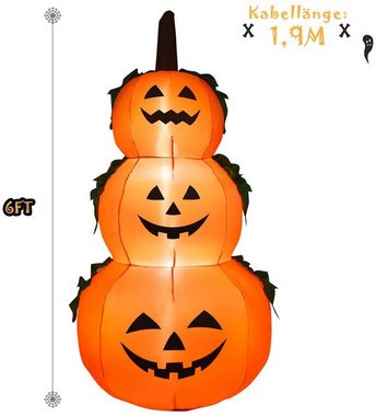 COSTWAY Dekofigur, 3 Stapel Halloween Kürbis mit LED aufblasbar, 180 cm