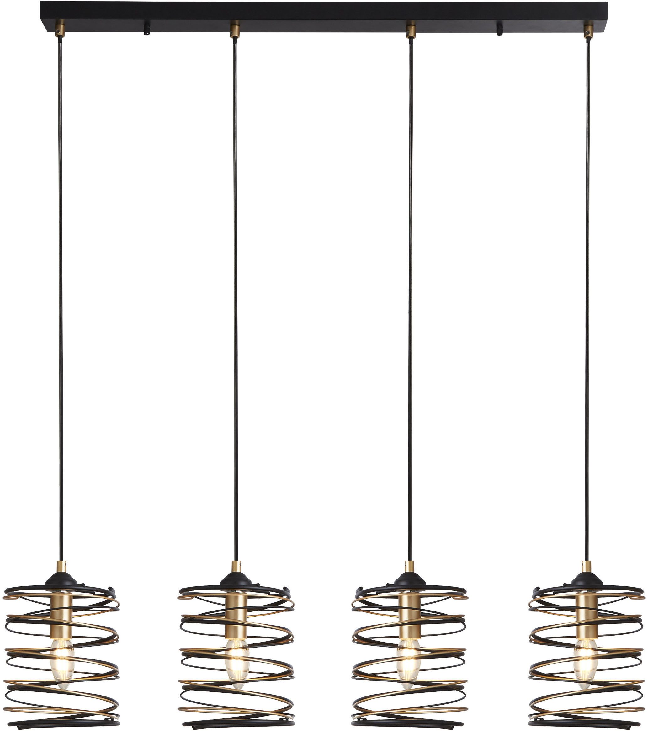 Searchlight Pendelleuchte Spring 4Lt Pendelleuchte - Schwarzes und Goldenes Metall, ohne Leuchtmittel