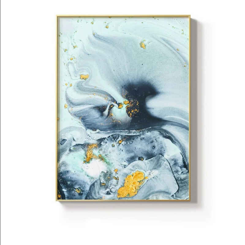 TPFLiving Kunstdruck (OHNE RAHMEN) Poster - Leinwand - Wandbild, Nordic Art - Abstrakte Strukturen - Bilder Wohnzimmer - (5 Motive in 6 verschiedenen Größen zur Auswahl), Farben: weis, blau und gold - Größe: 30x40cm