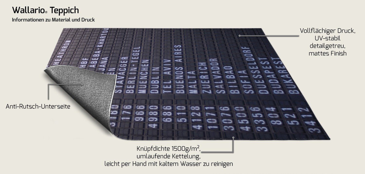 Wallario Teppich Flughafen Abflugtafel, rechteckig, rutschfest