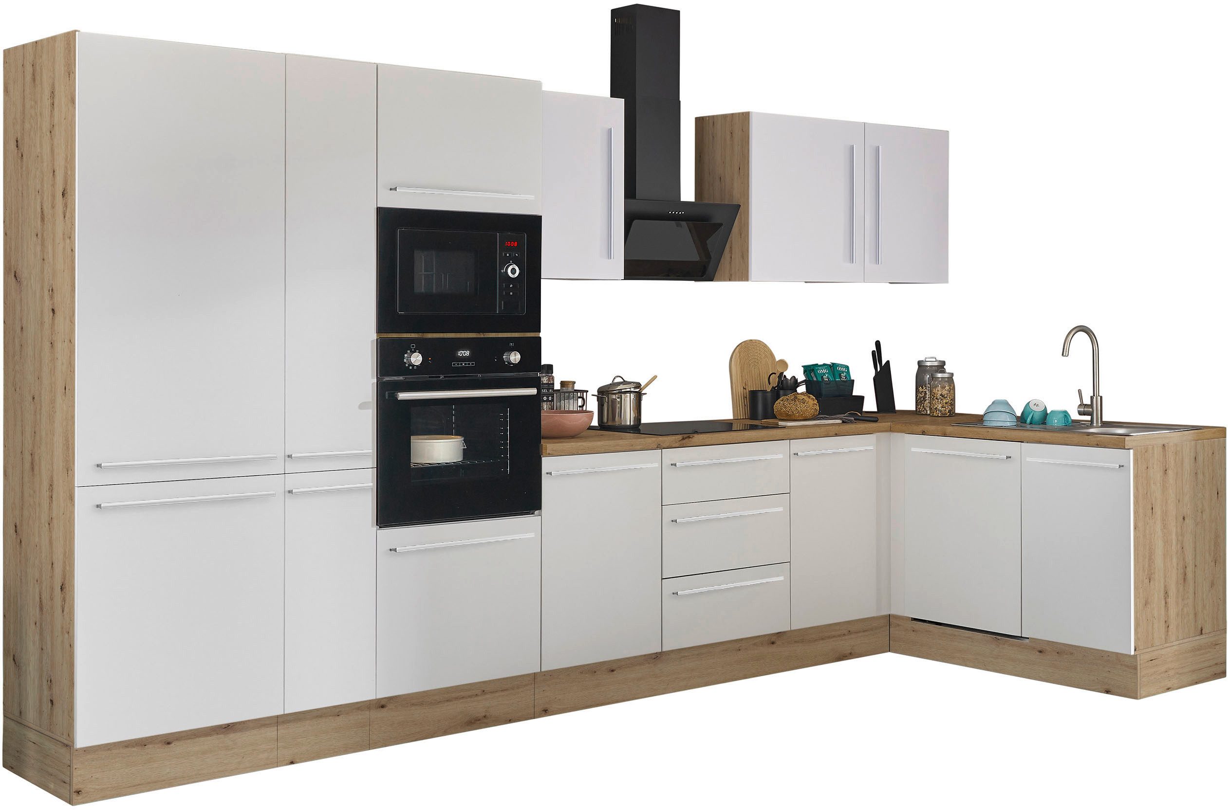 KOCHSTATION Winkelküche Florida, Stellbreite 370x175 cm, wahlweise mit E-Geräten, mit Softclose für Türen und Schubkästen