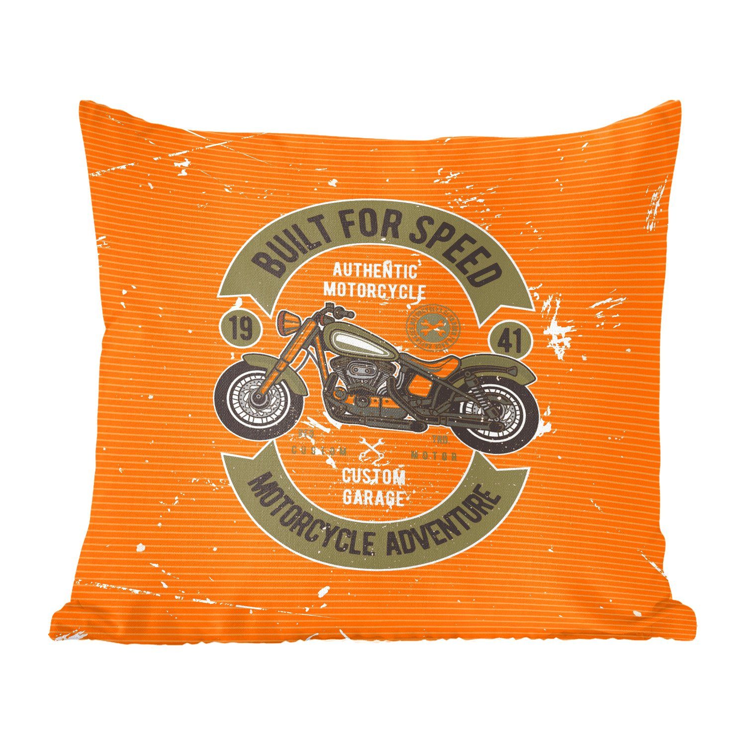 MuchoWow Dekokissen Vintage - Motor - Orange, Zierkissen mit Füllung für Wohzimmer, Schlafzimmer, Deko, Sofakissen