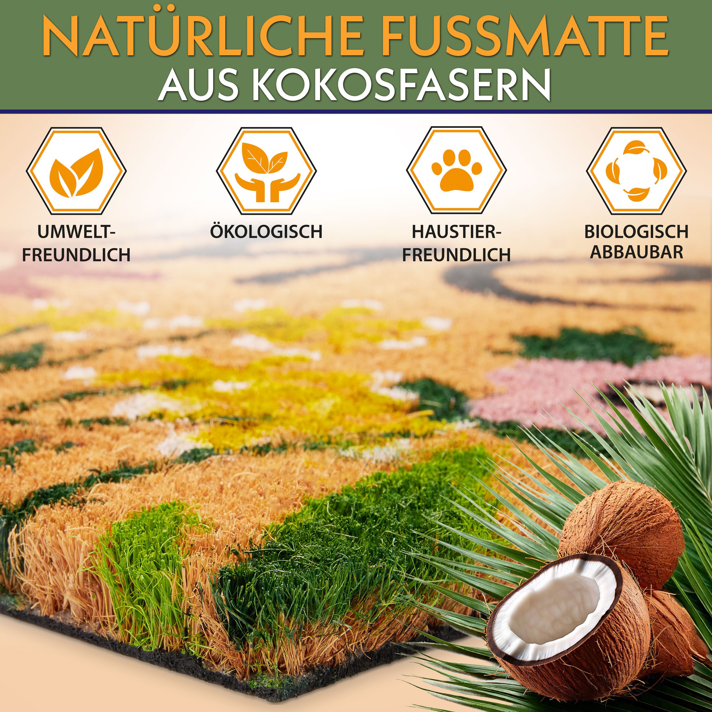 BRUBAKER Fußmatte Blumen und Pflanzen - 45 x 75 cm Schmutzfangmatte - Kokos Fußabtreter, Rechteckig, Höhe: 16 mm, Antirutsch Türmatte für Außen und Innen - Wett – Bild 4 von 5