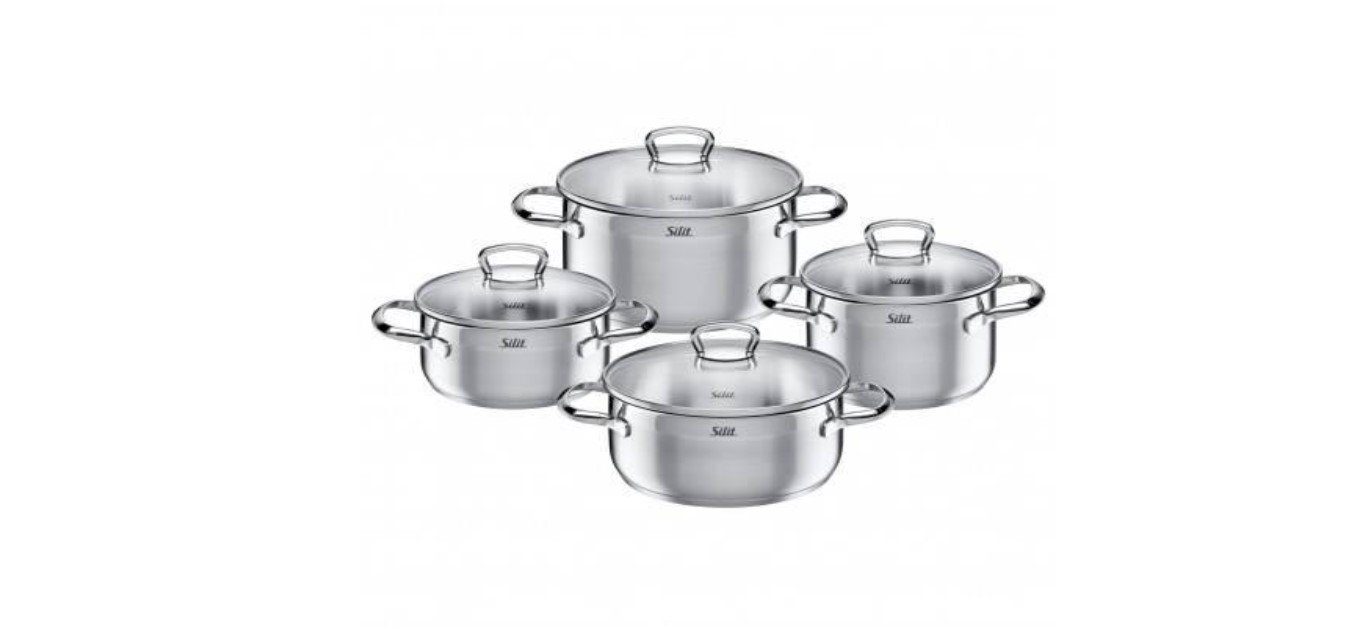 Silit Topf-Set Toskana 4-teilig, Edelstahl (Set, 4-tlg., 4-teilig mit Glasdeckel), Toskana 4-teilig