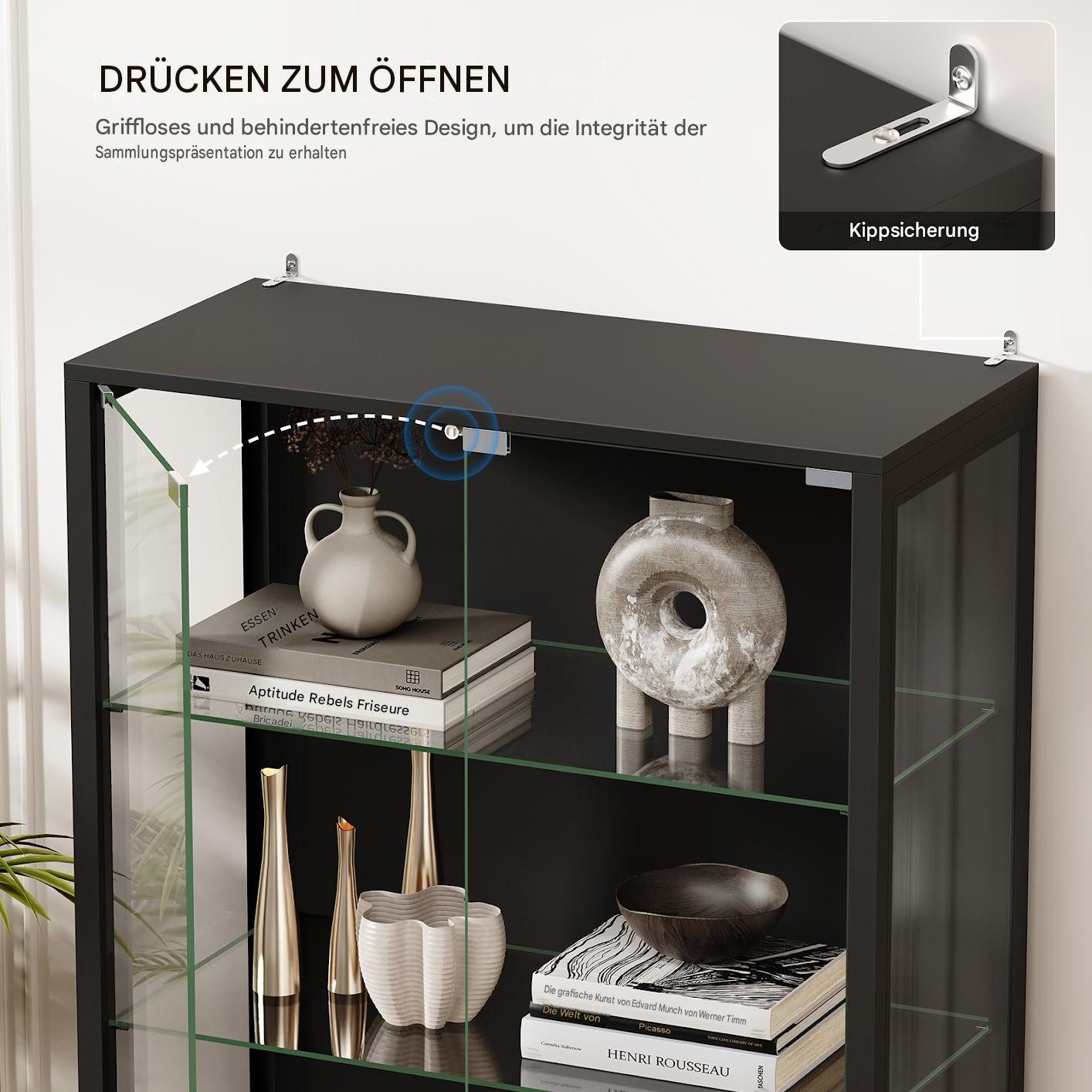 BROTTAR Glasvitrine Metall Glasvitrine mit 5 Ebenen, LED-Beleuchtung (1-St) mit Glasböden und Bewegungssensor, Weiß/Schwarz – Bild 5 von 5
