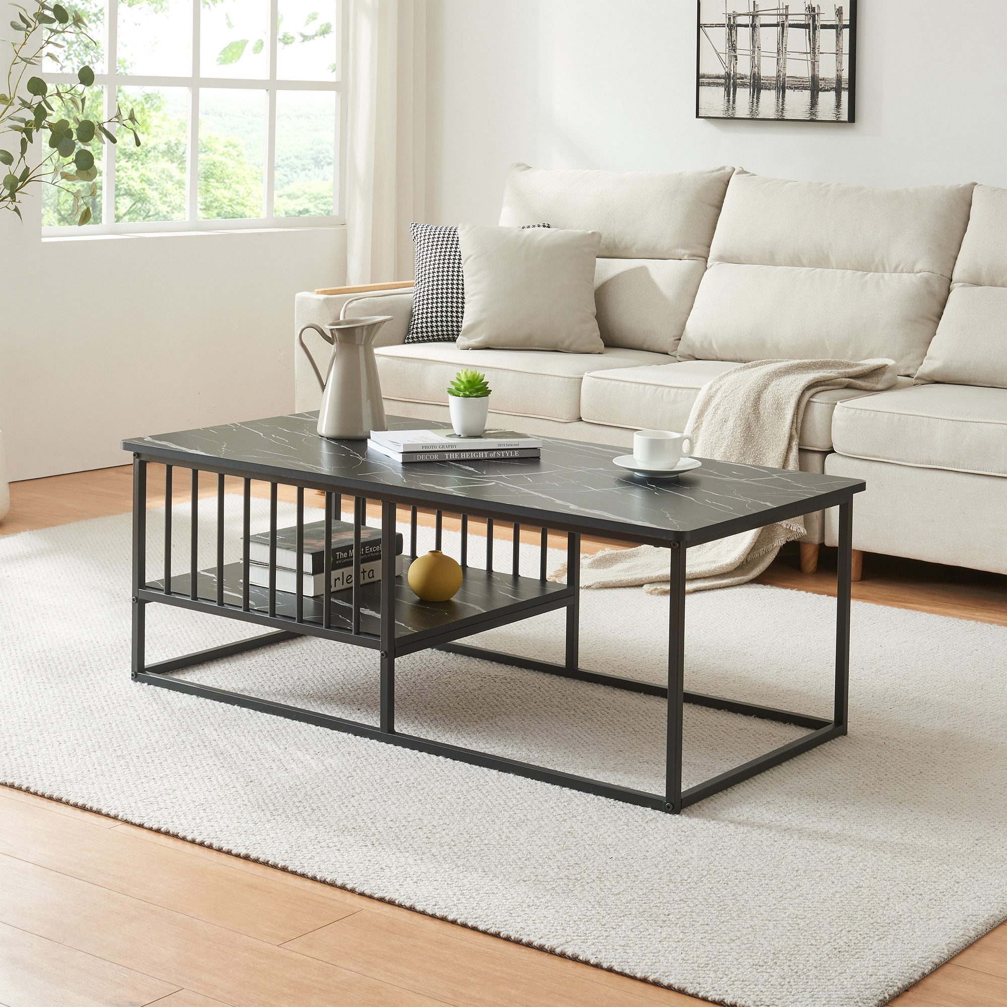 en.casa Couchtisch, »Raukurg« 120x60x44 cm Marmoroptik, günstig online kaufen
